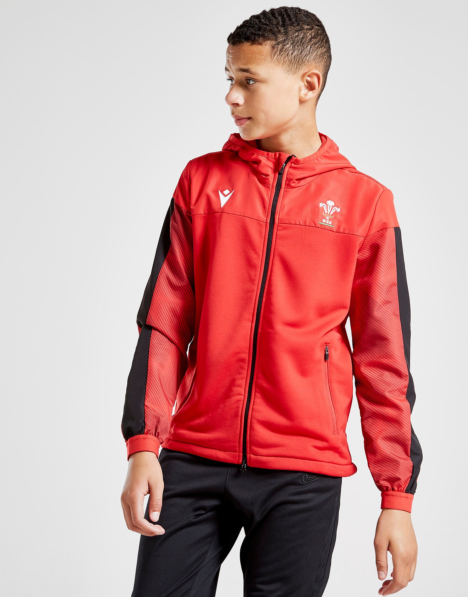 Macron Wales RU Full Zip Hoodie Junior - Red - Kids, Red
