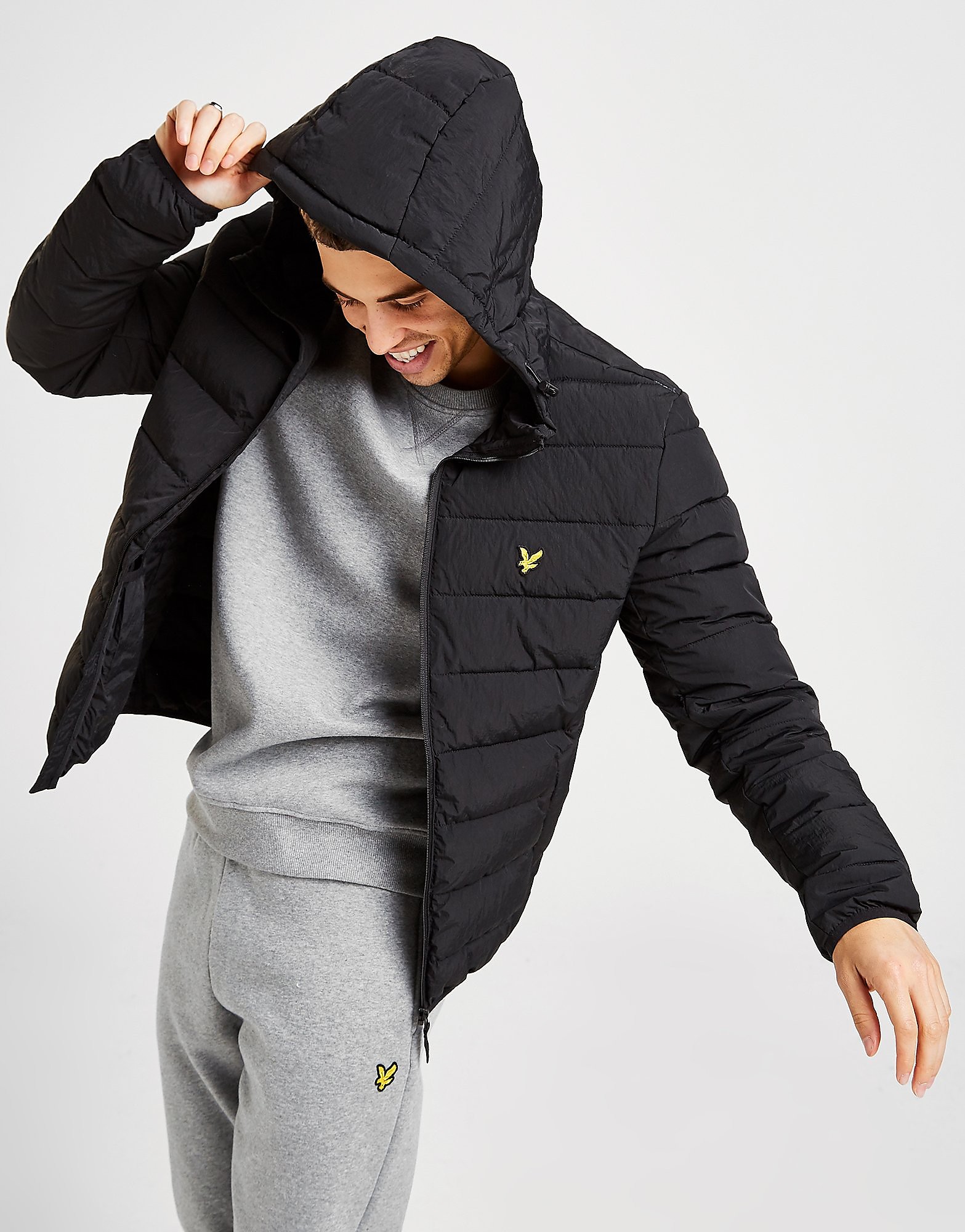 Lyle & Scott Hooded Bubble Zip Through Jacket - Black/Black - Mens, Black/Black