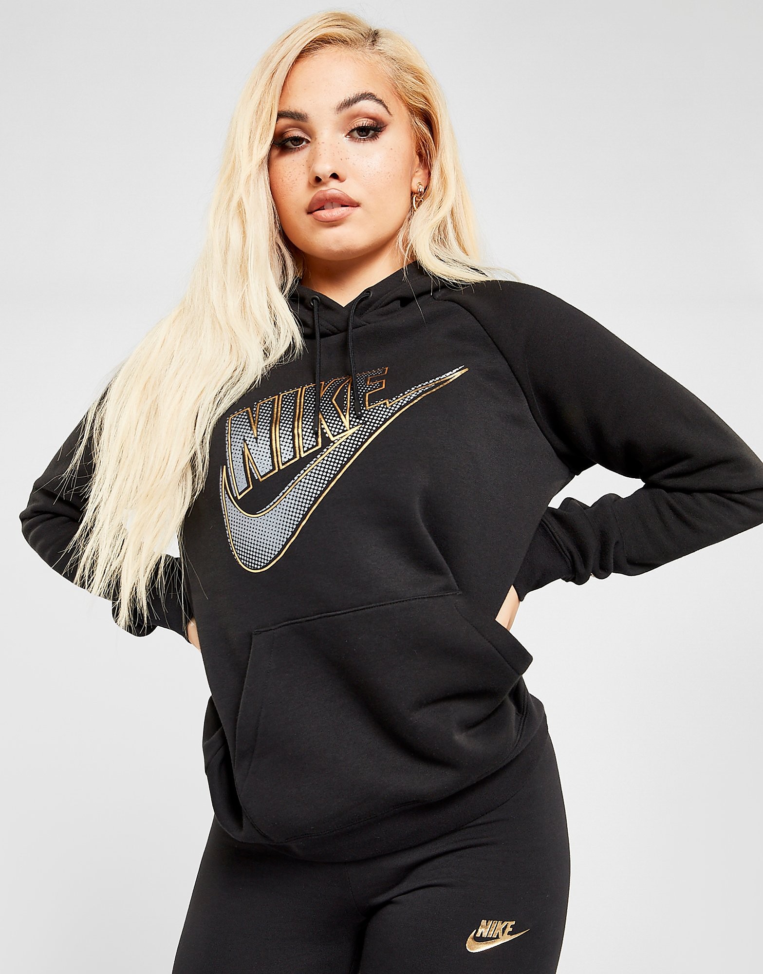 

Nike Metallic Futura Overhead Hoodie - Only at JD - Black/Gold - Womens, Black/Gold