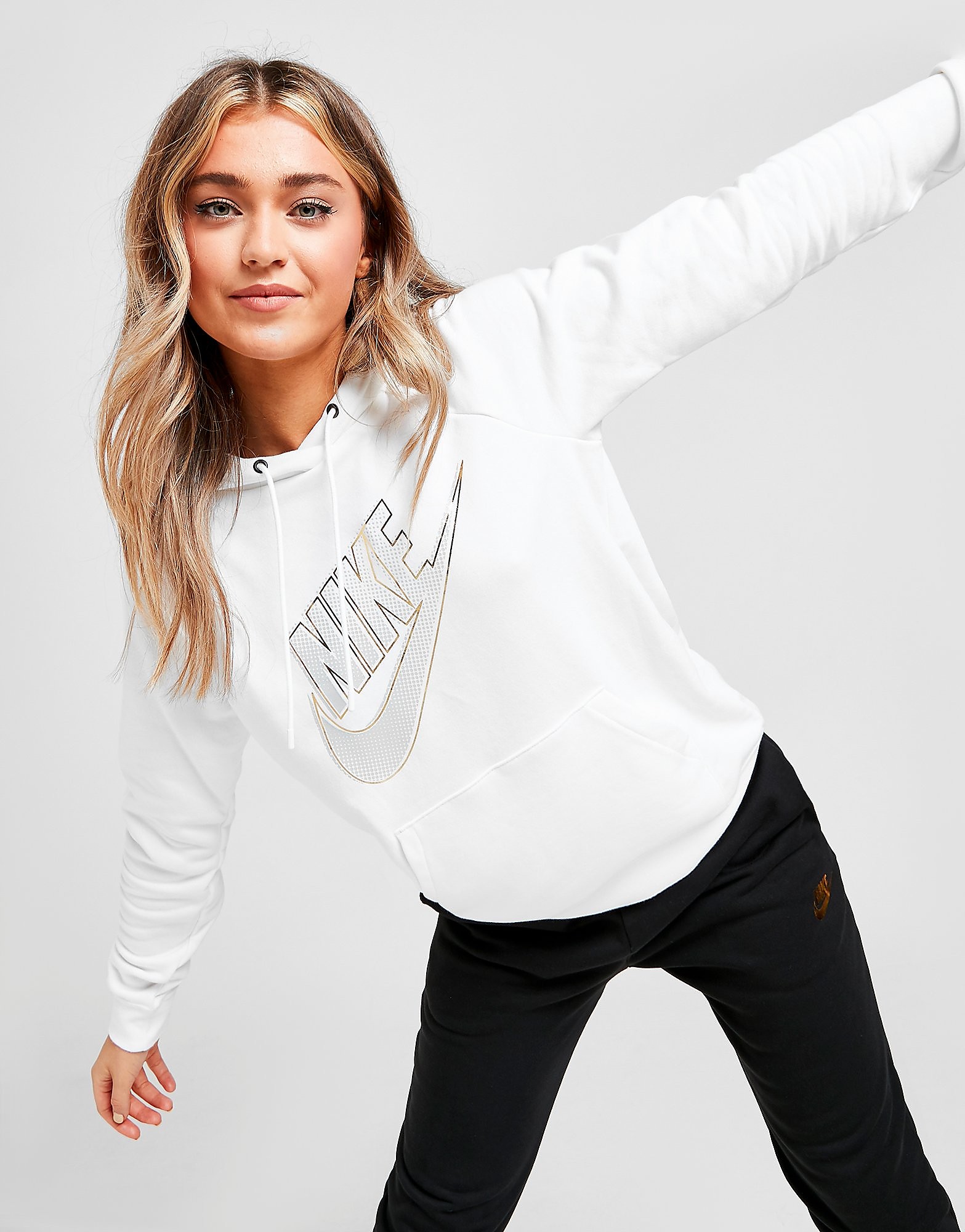 

Nike Metallic Futura Overhead Hoodie - Only at JD - White - Womens, White