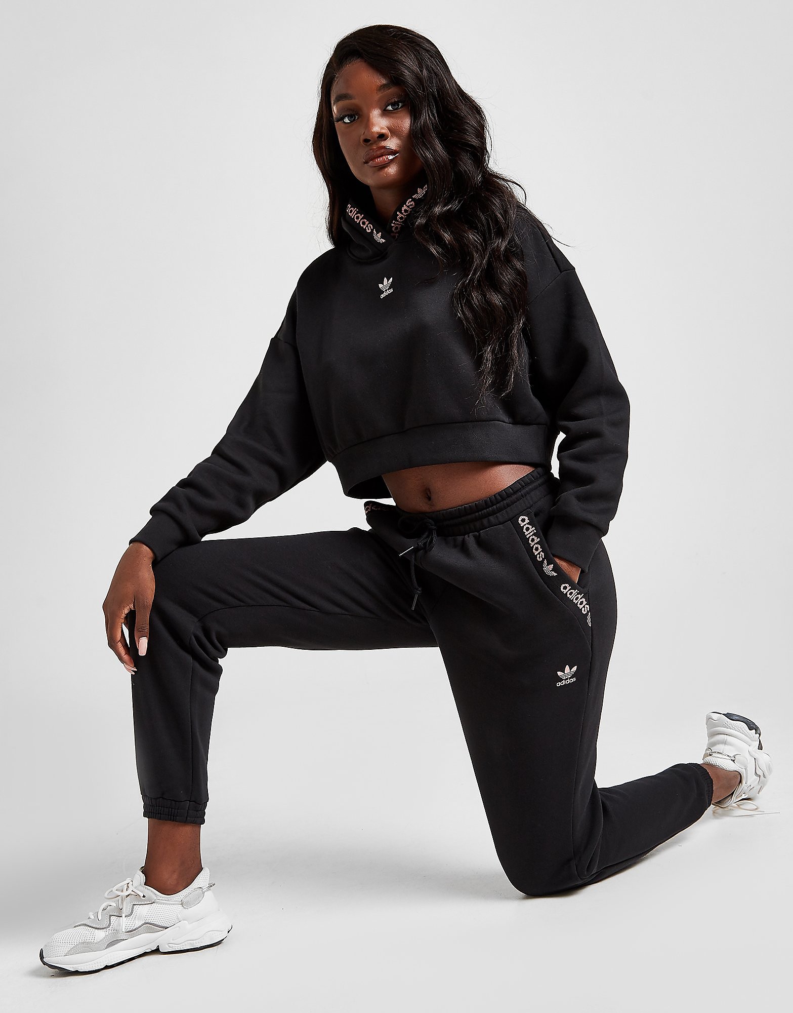 adidas Originals Lurex Tape Fleece Joggers - Only at JD - BLACK/Gold - Womens, BLACK/Gold