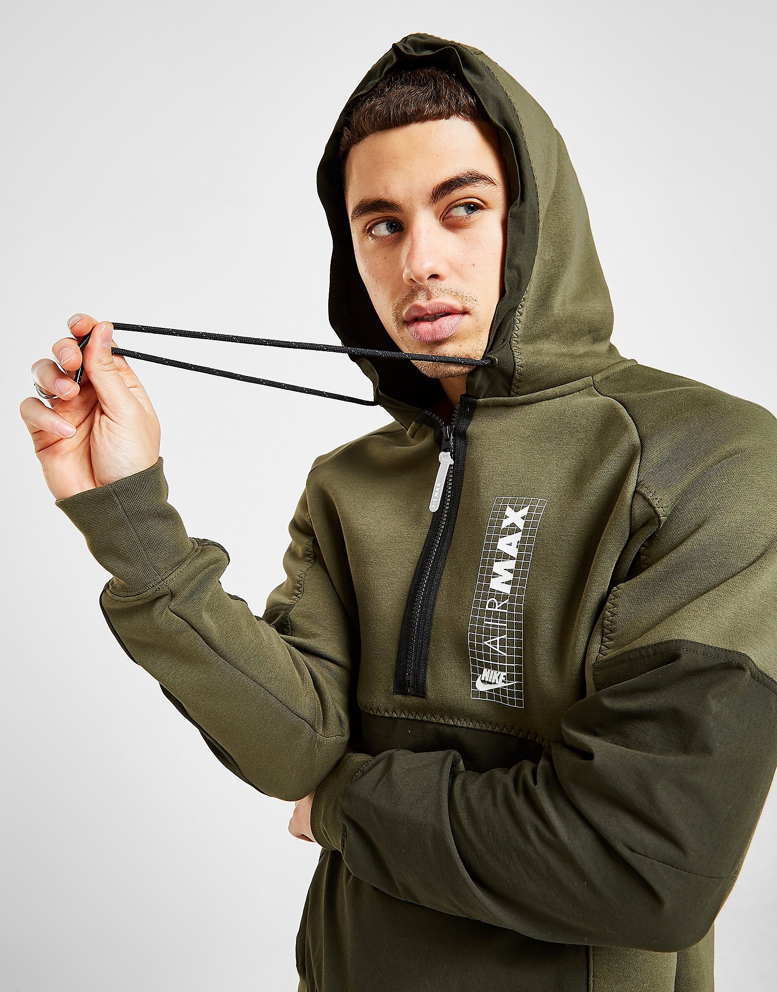 Nike Air Max 1/2 Zip Fleece Hoodie - Only at JD - Green/Black - Mens, Green/Black