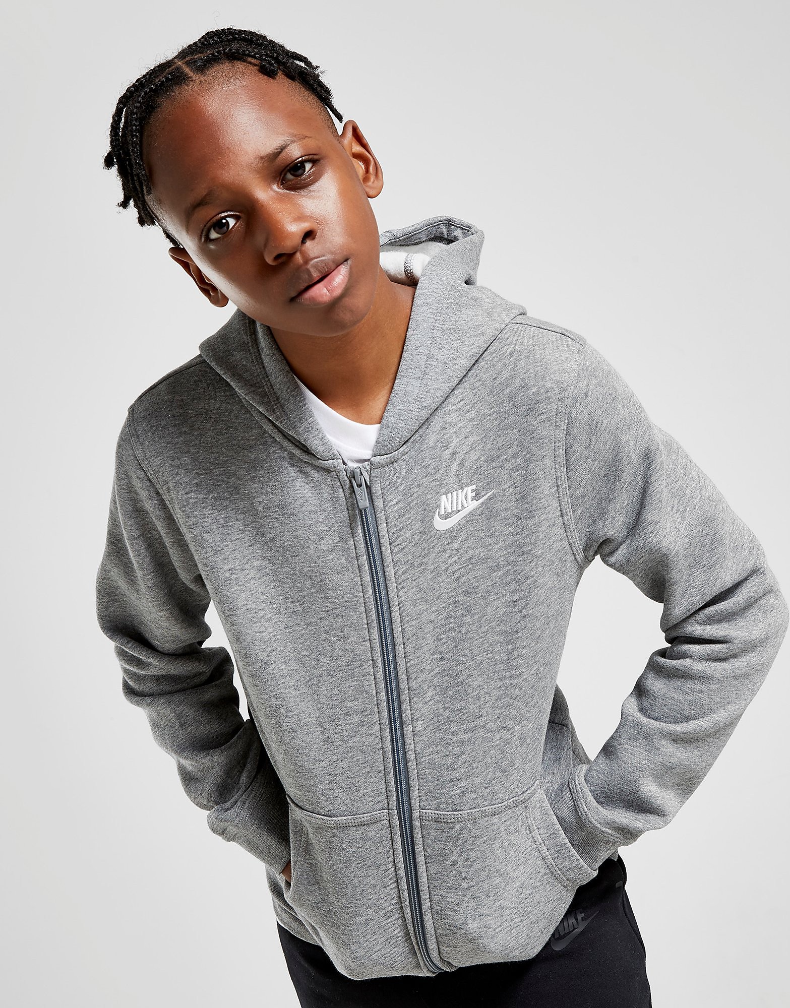 

Nike Club Full Zip Hoodie Junior - Carbon Heather/Smoke Grey/White - Kids, Carbon Heather/Smoke Grey/White