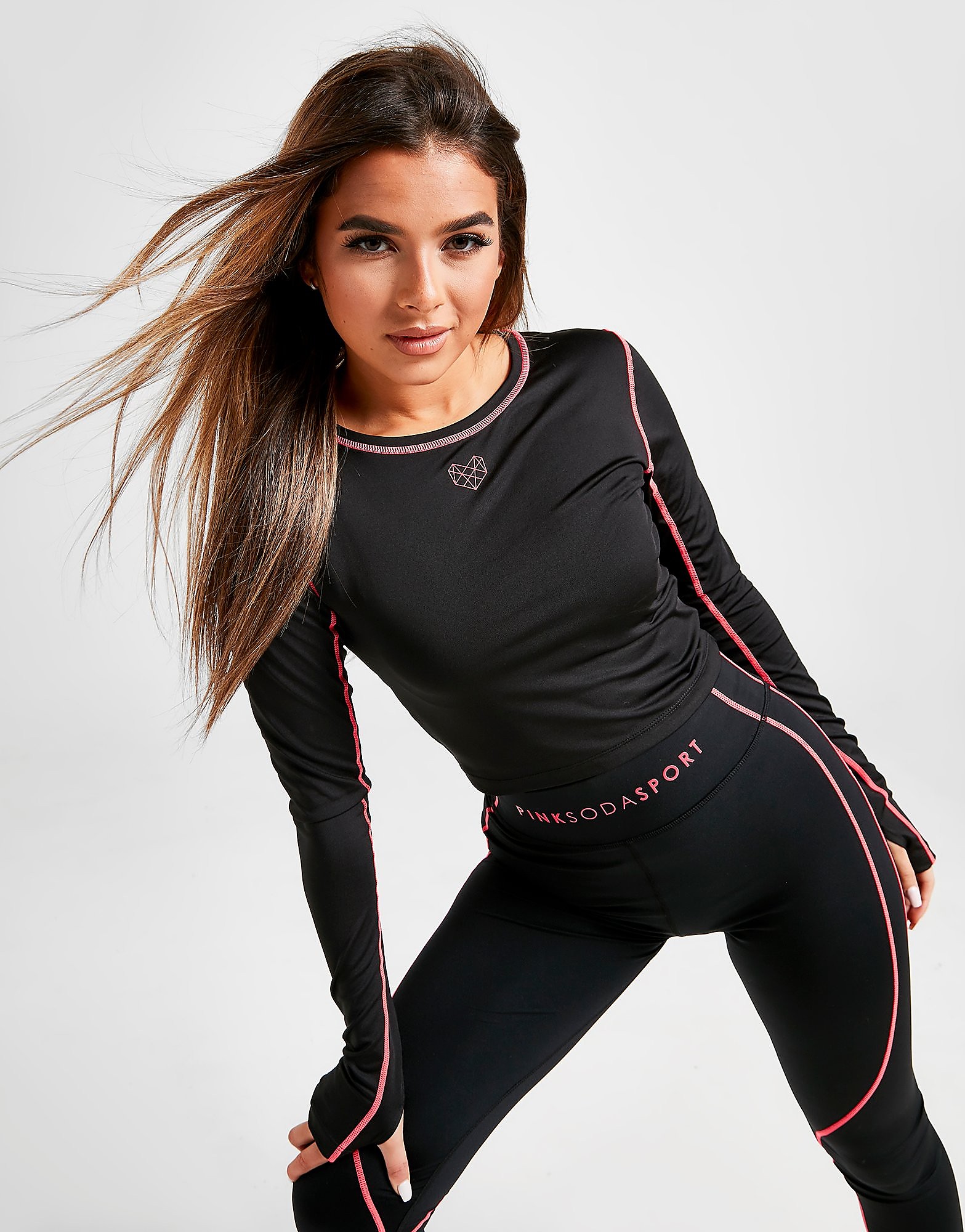 

Pink Soda Sport Stitch Long Sleeve Crop Top - Only at JD - Black/Pink - Womens, Black/Pink