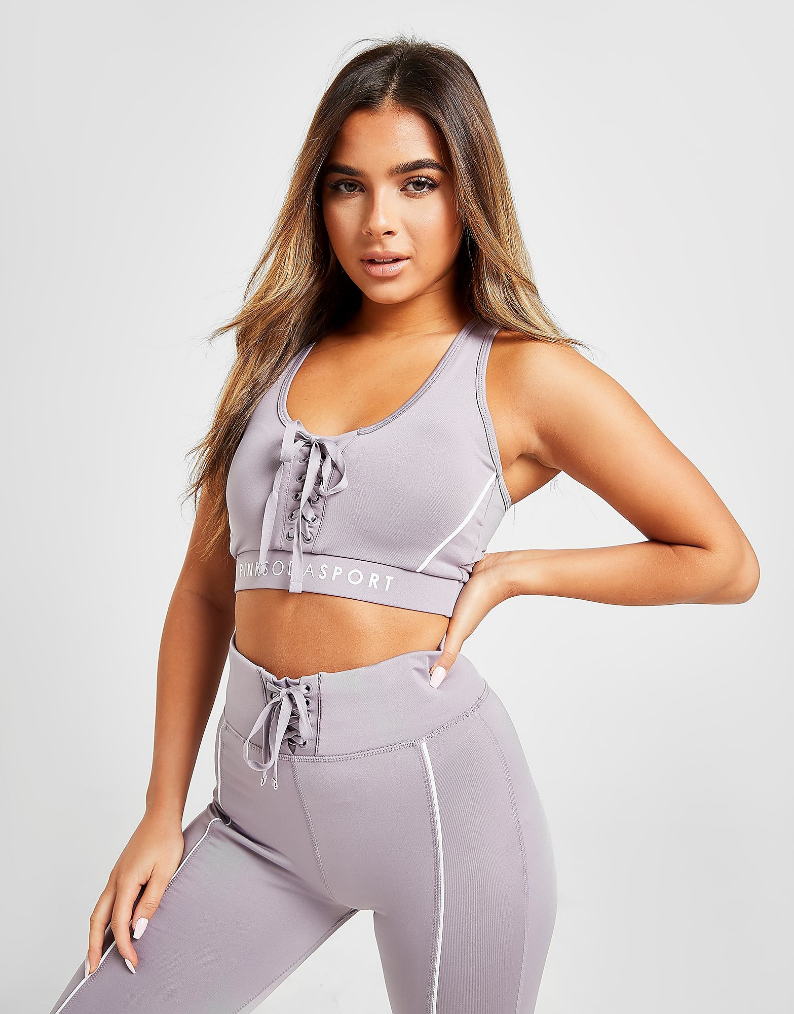 

Pink Soda Sport Lace Up Pipe Bra - Only at JD - Grey/White - Womens, Grey/White