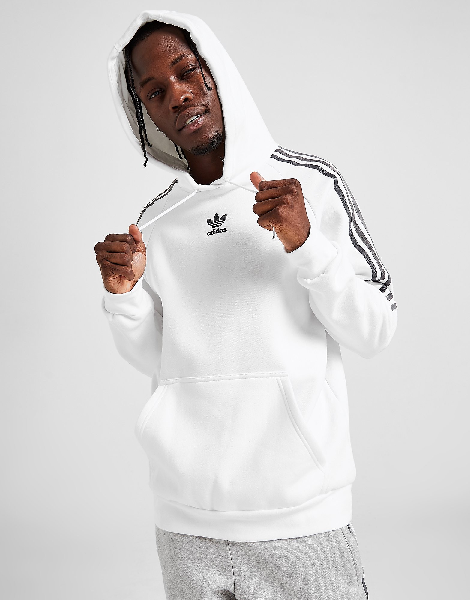 

adidas Originals Tri-Tone 3-Stripes Overhead Hoodie - Only at JD - White/Grey - Mens, White/Grey