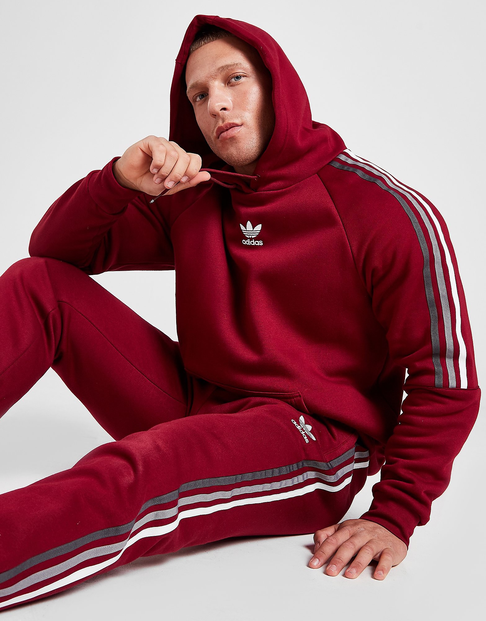 

adidas Originals Tri-Tone 3-Stripes Overhead Hoodie - Only at JD - Red/Grey - Mens, Red/Grey
