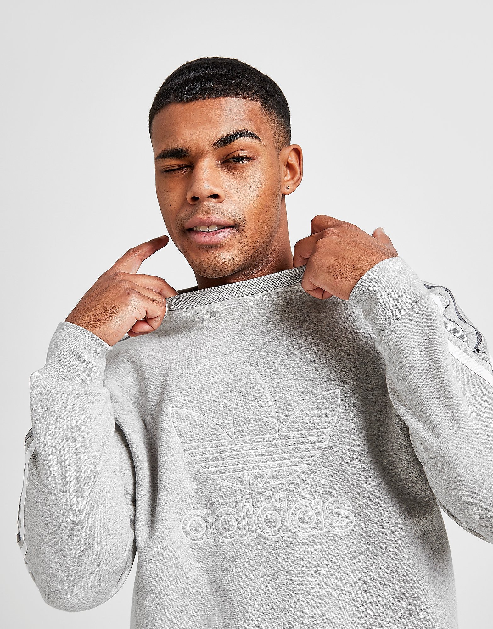 

adidas Originals Tri-Tonal 3-Stripes Crew Sweatshirt - Only at JD - Grey - Mens, Grey