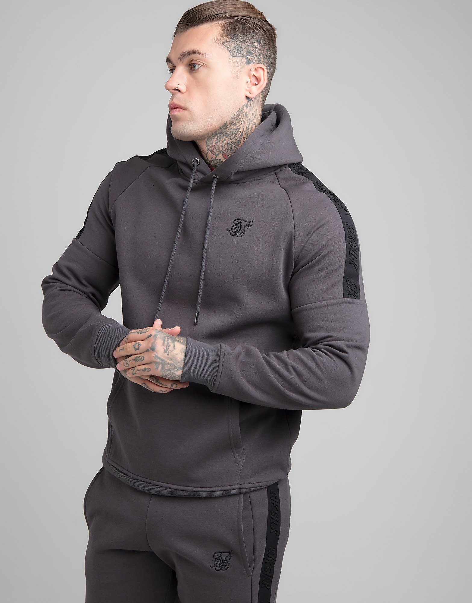 

SikSilk Tape Overhead Fleece Hoodie - Only at JD - Grey/Black - Mens, Grey/Black