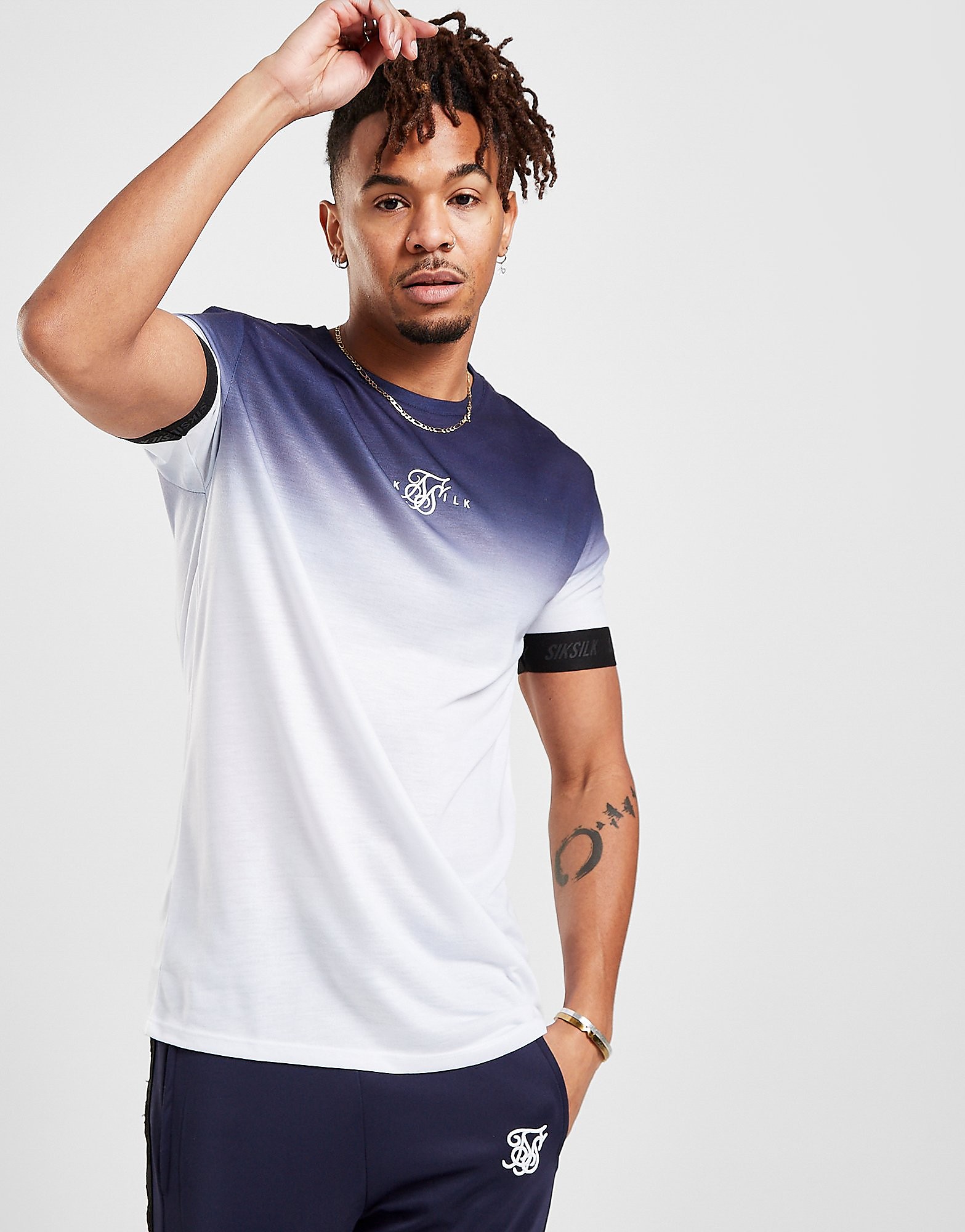 SikSilk High Fade Tape T-Shirt - Only at JD - Blue - Mens, Blue