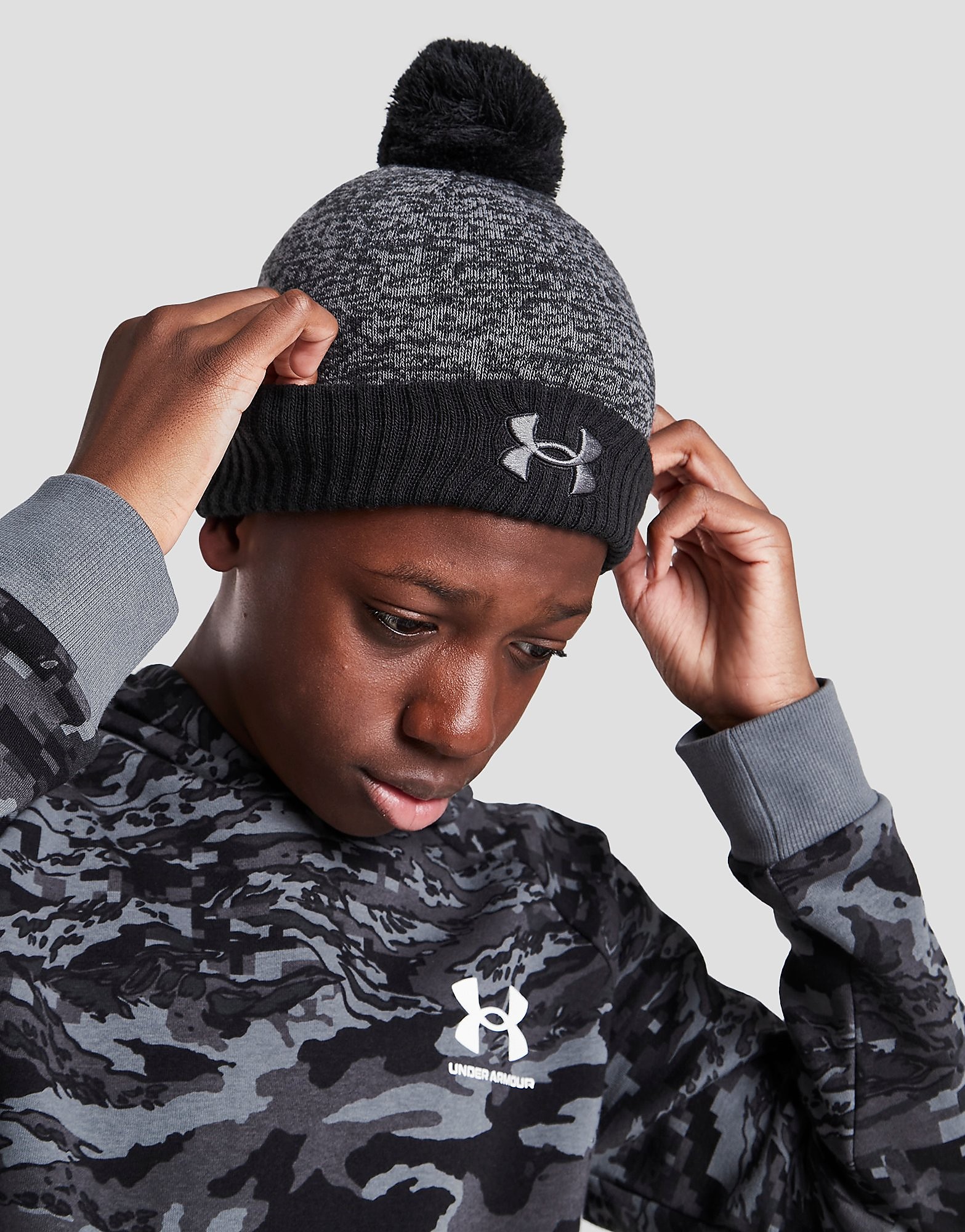 Under Armour Logo Pom Beanie Hat Junior - Black/Grey - Kids, Black/Grey
