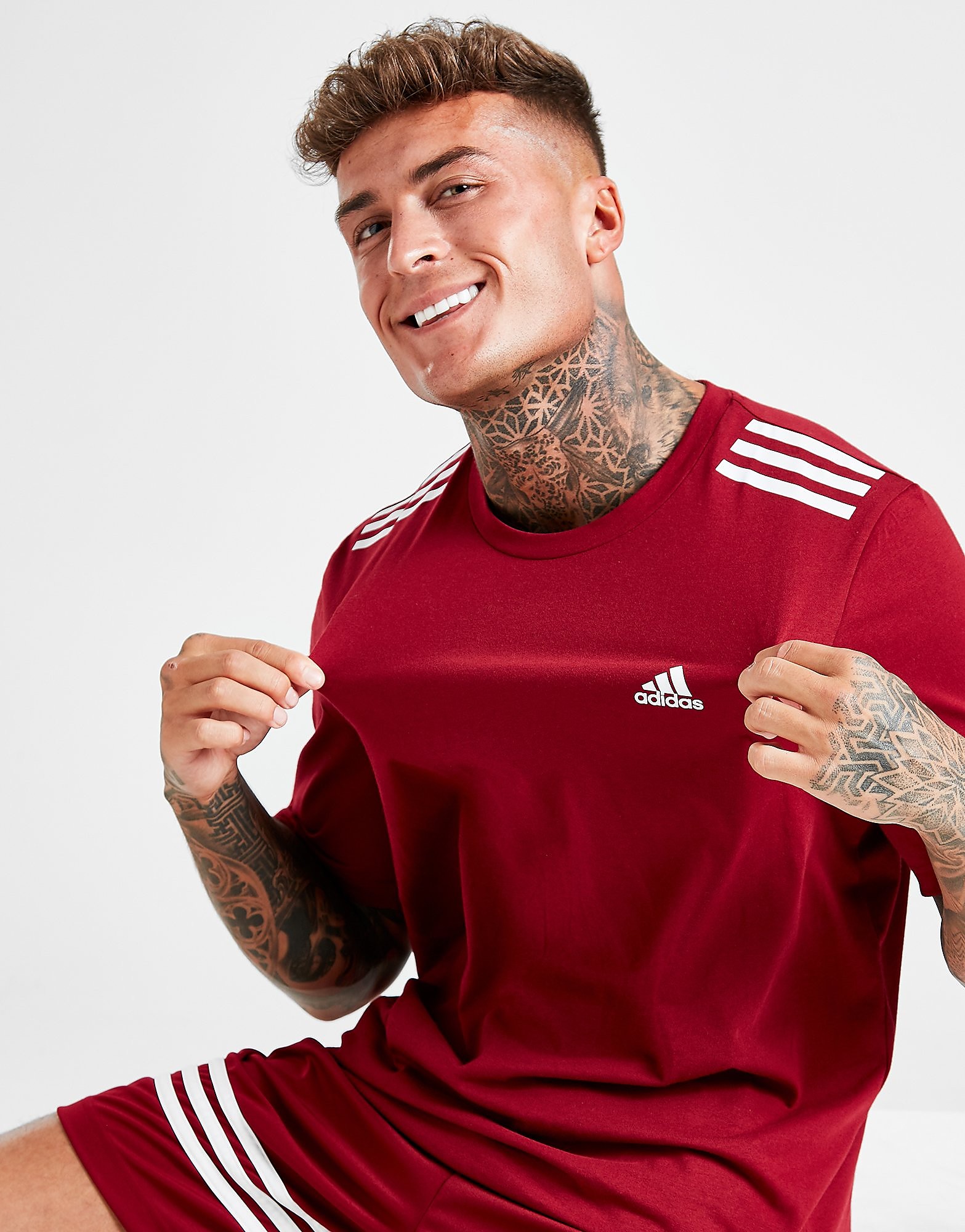 adidas Badge of Sport 3-Stripes T-Shirt - Only at JD - Red - Mens, Red