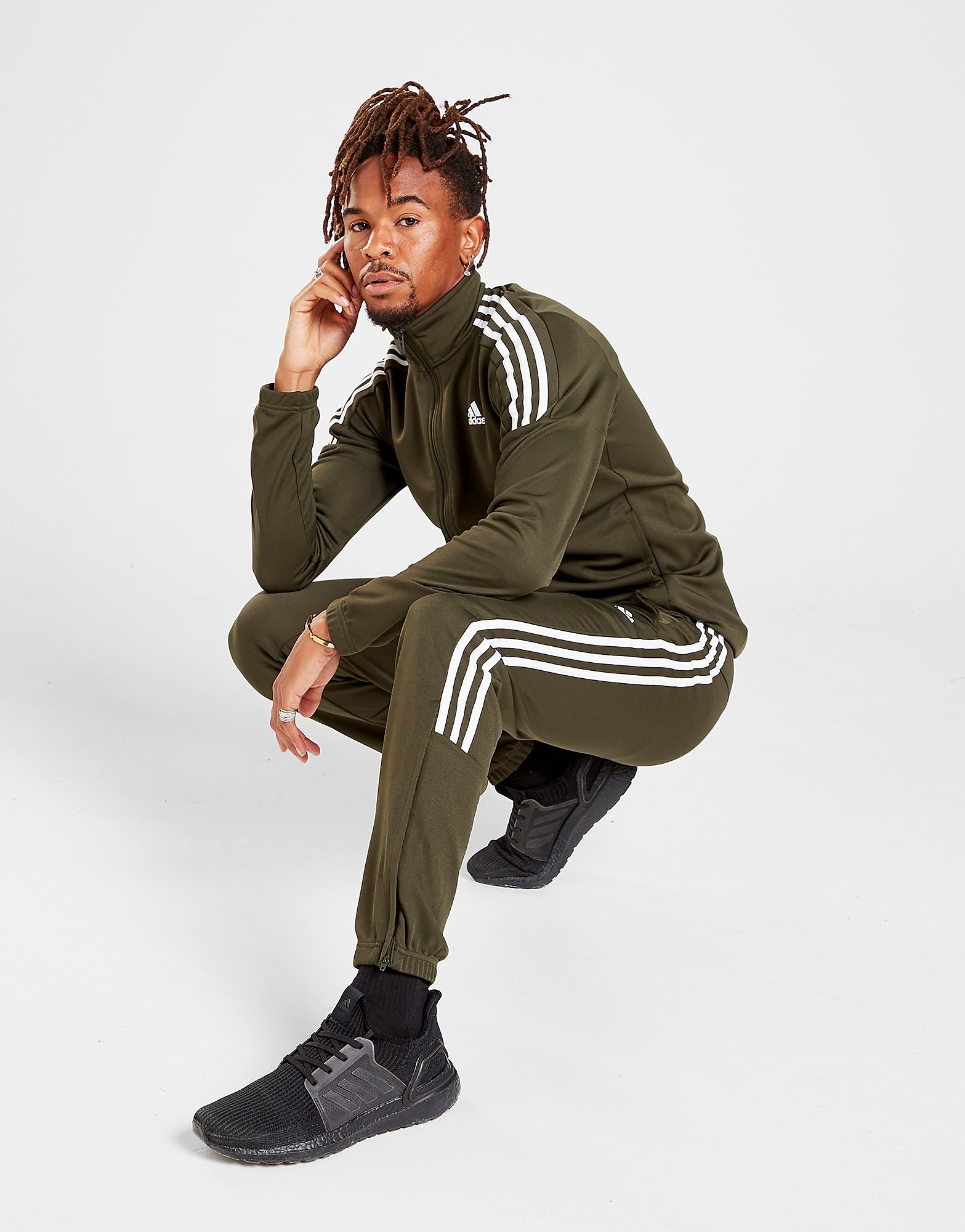 

adidas 3-Stripes Poly Track Pants - Green/White - Mens, Green/White