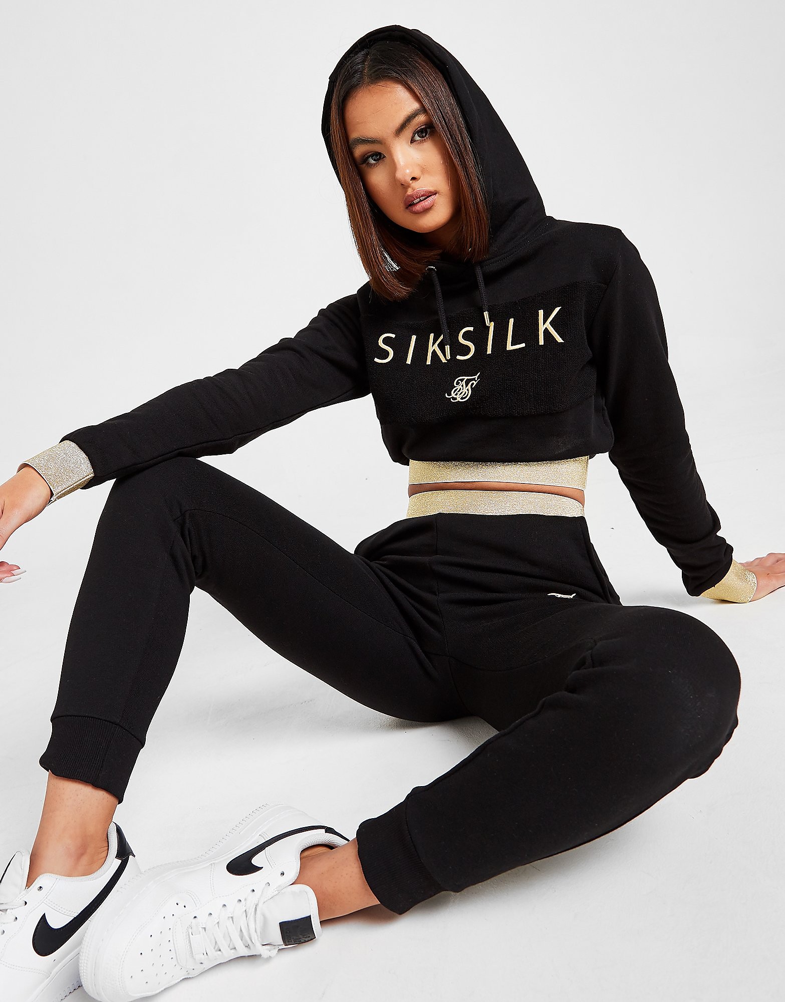 

SikSilk Reverse Woven Crop Hoodie - Black/Gold - Womens, Black/Gold