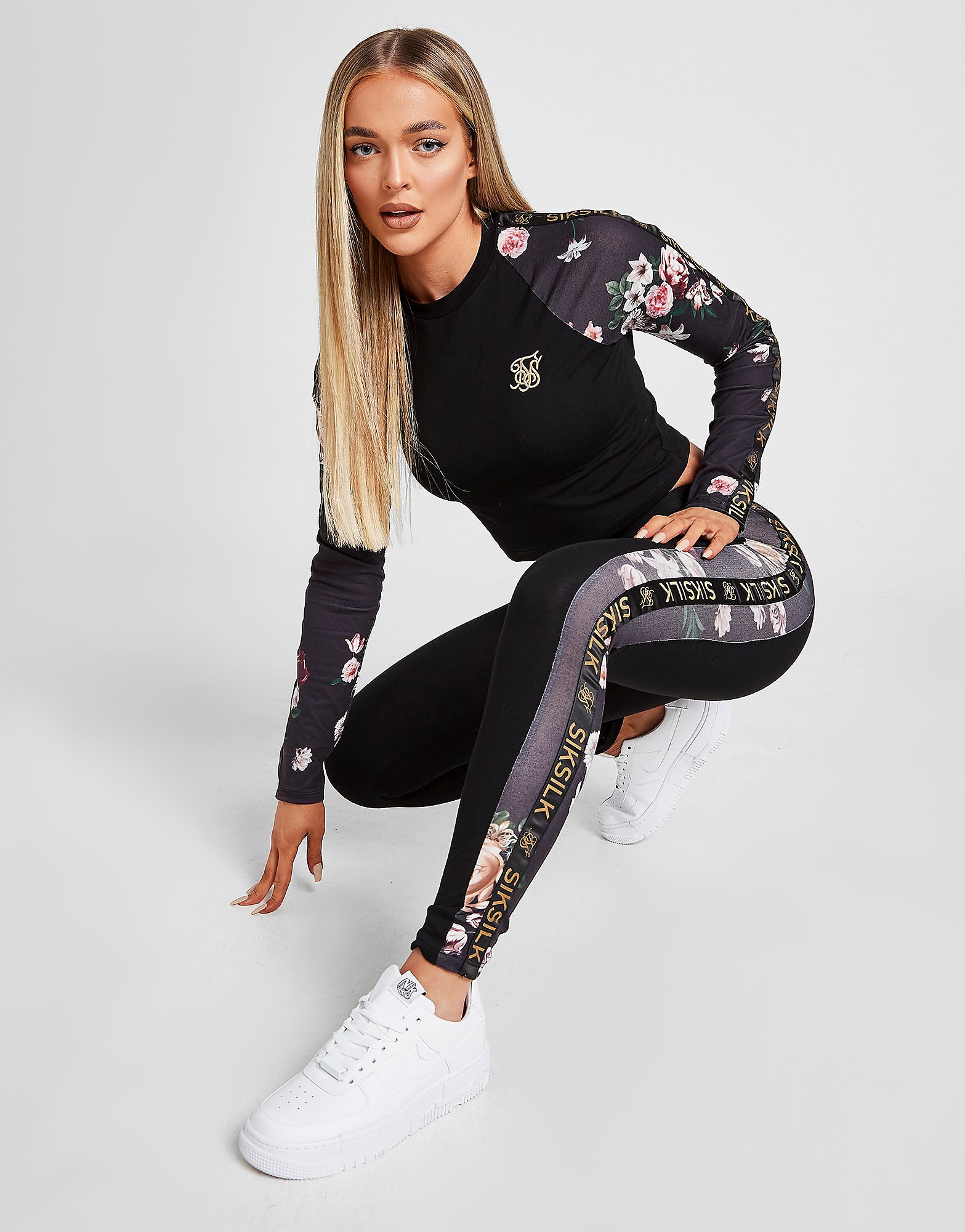 

SikSilk Floral Panel Tape Leggings - Only at JD - Black - Womens, Black