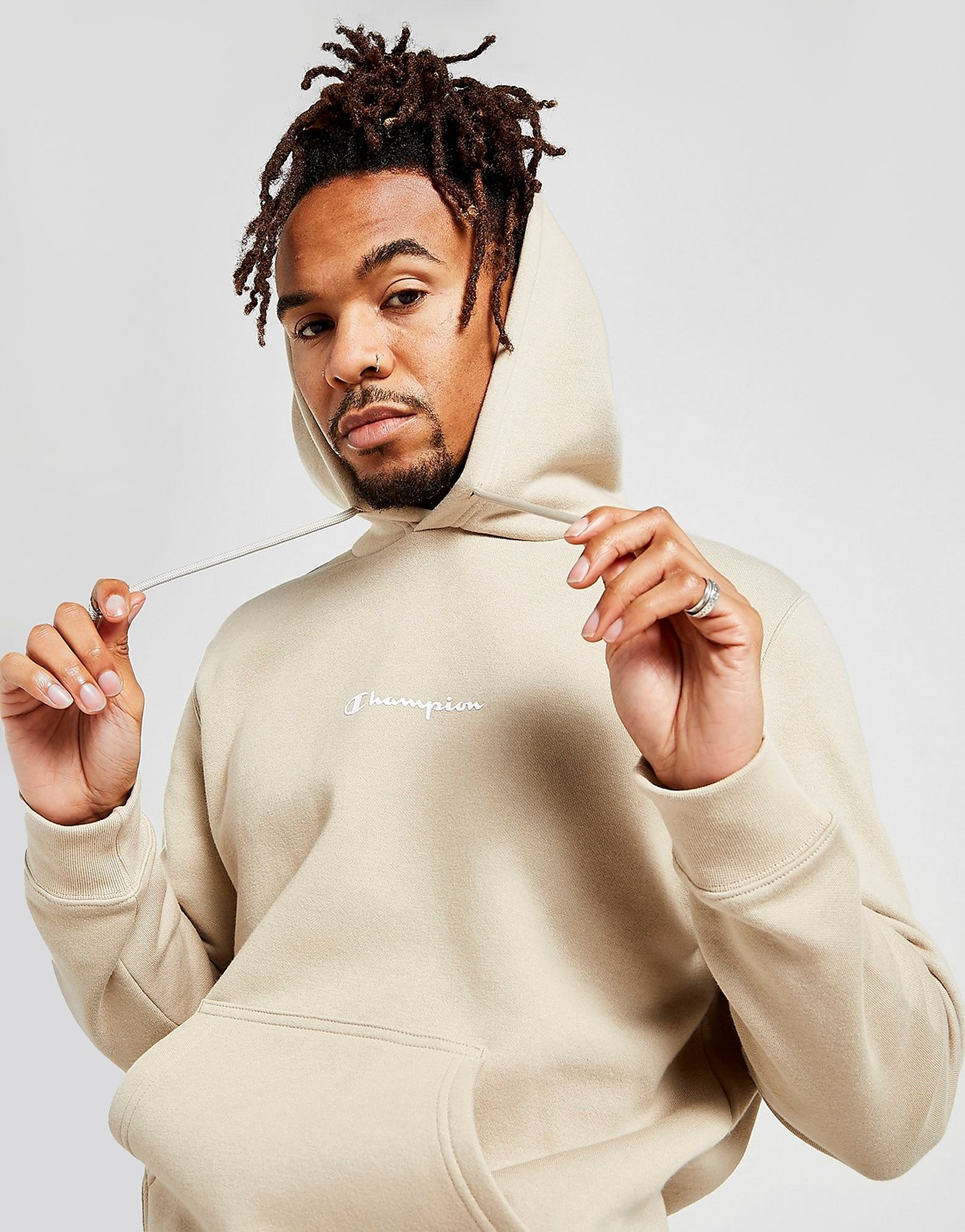 Champion Small Logo Hoodie - Only at JD - Beige - Mens, Beige