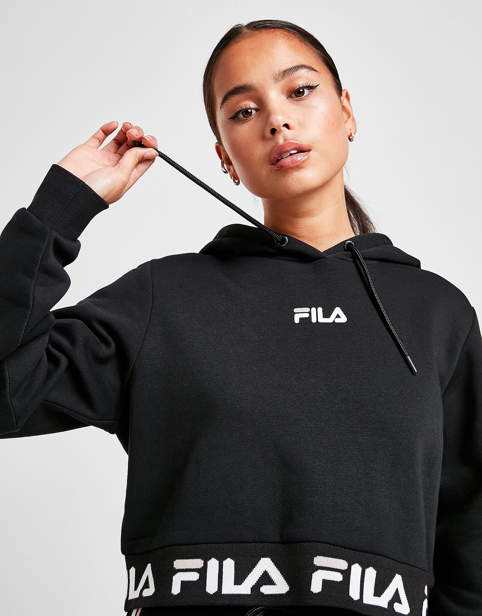 

Fila Jacquared Crop Hoodie - Only at JD - Black/White - Womens, Black/White