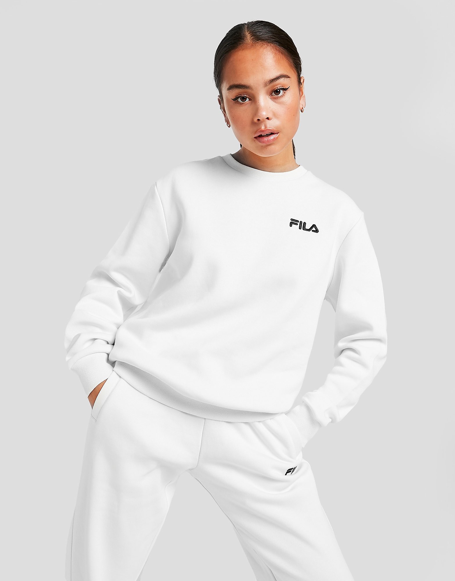 

Fila Embroidered Logo Crew Sweatshirt - Only at JD - White/Black - Womens, White/Black