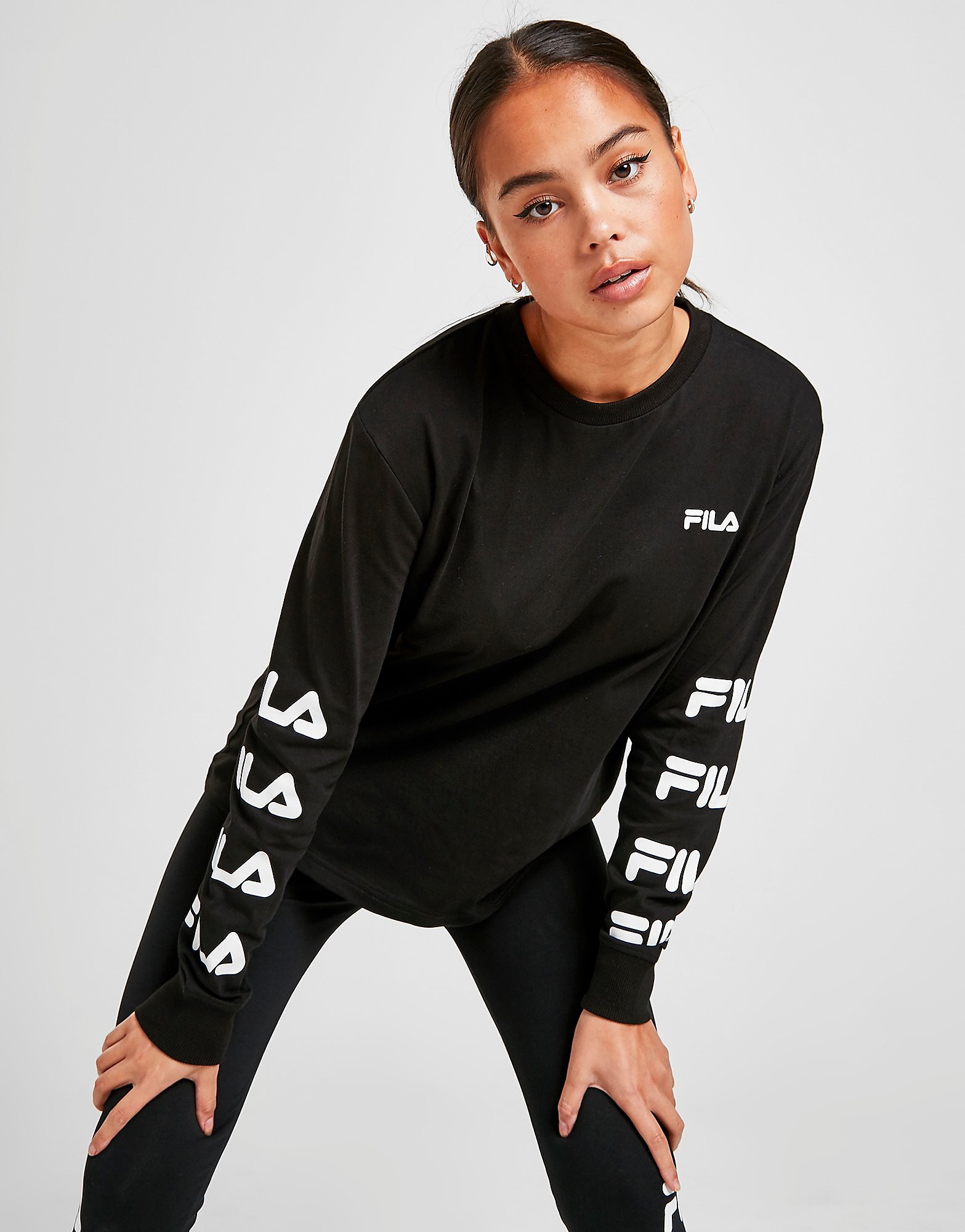 

Fila Repeat Logo Long Sleeve Boyfriend T-Shirt - Only at JD - Black/White - Womens, Black/White