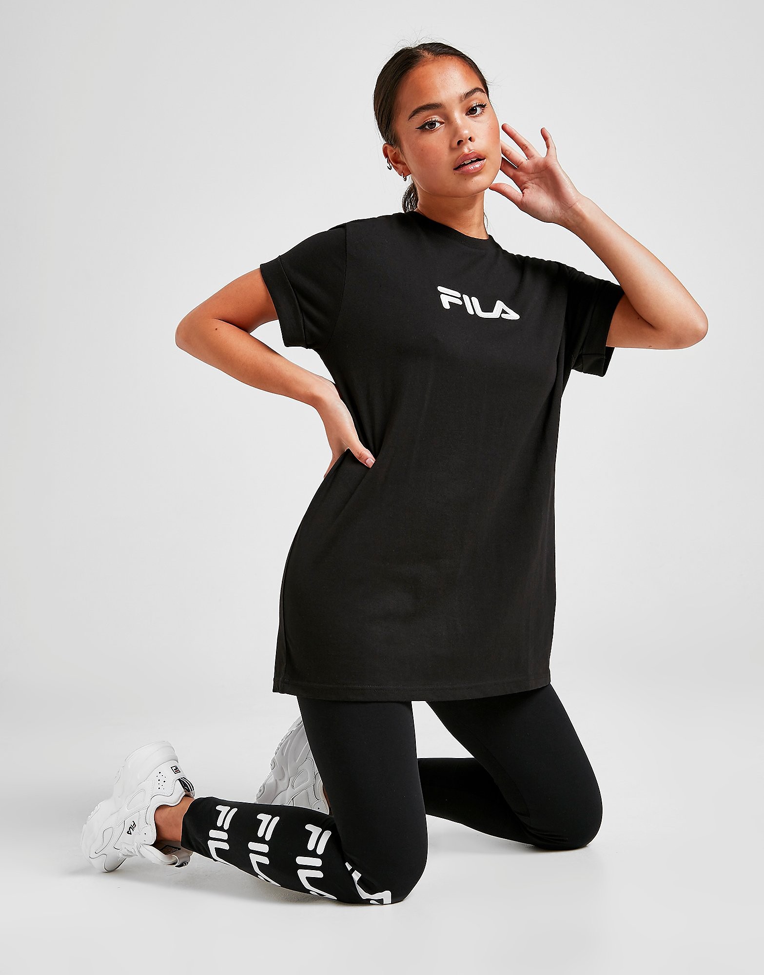 

Fila Embossed Logo Boyfriend T-Shirt - Only at JD - Black/White - Womens, Black/White