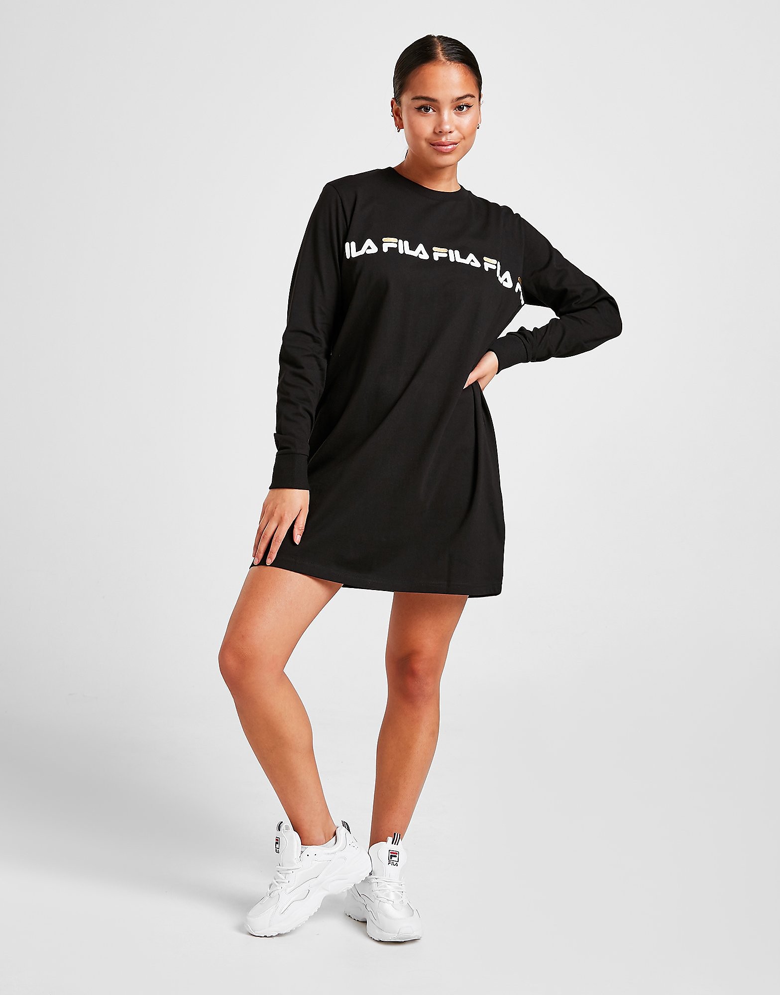 

Fila Repeat Long Sleeve Dress - Only at JD - Black/White - Womens, Black/White