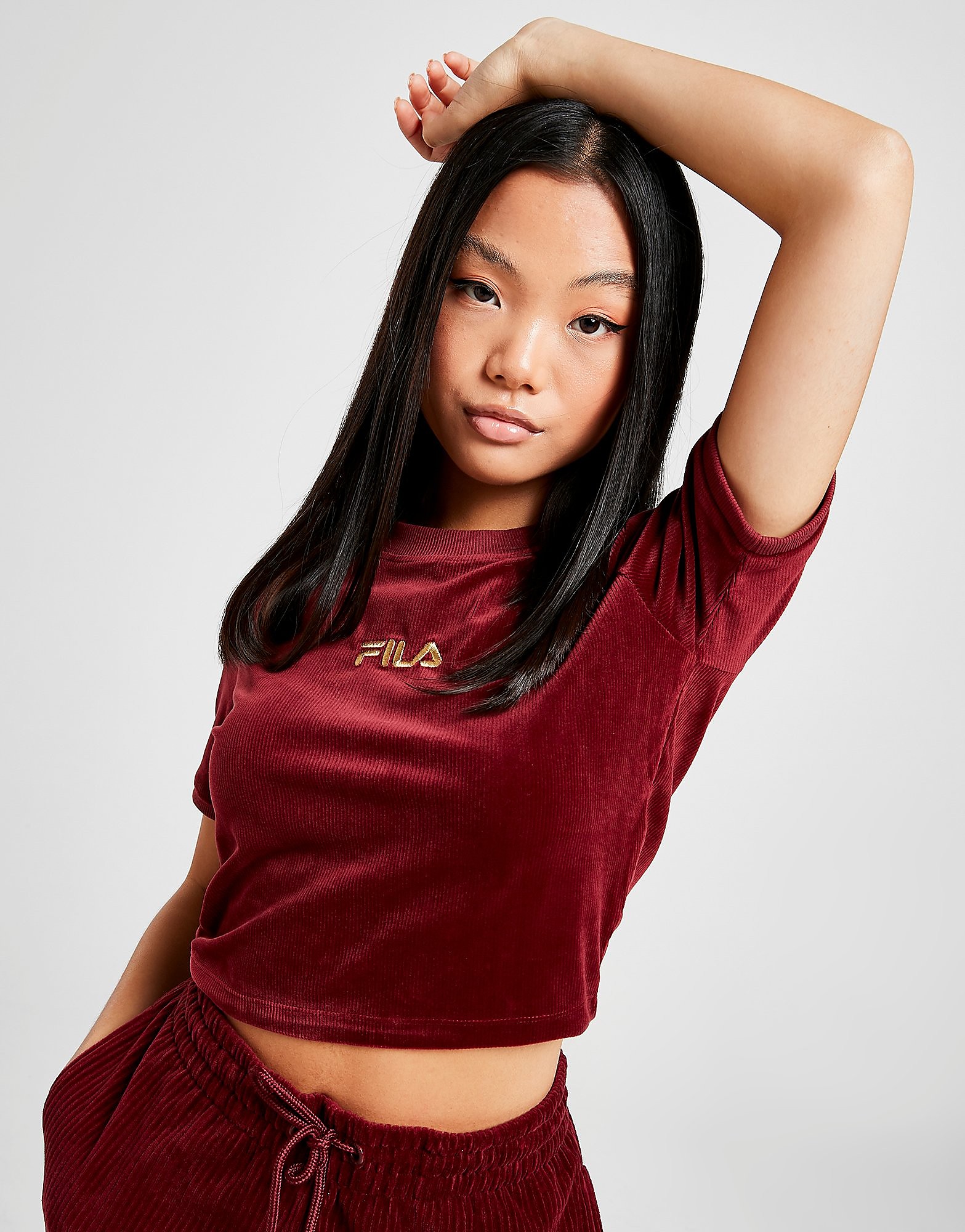 

Fila Velour Ribbed Crop T-Shirt - Only at JD - Red/Gold - Womens, Red/Gold