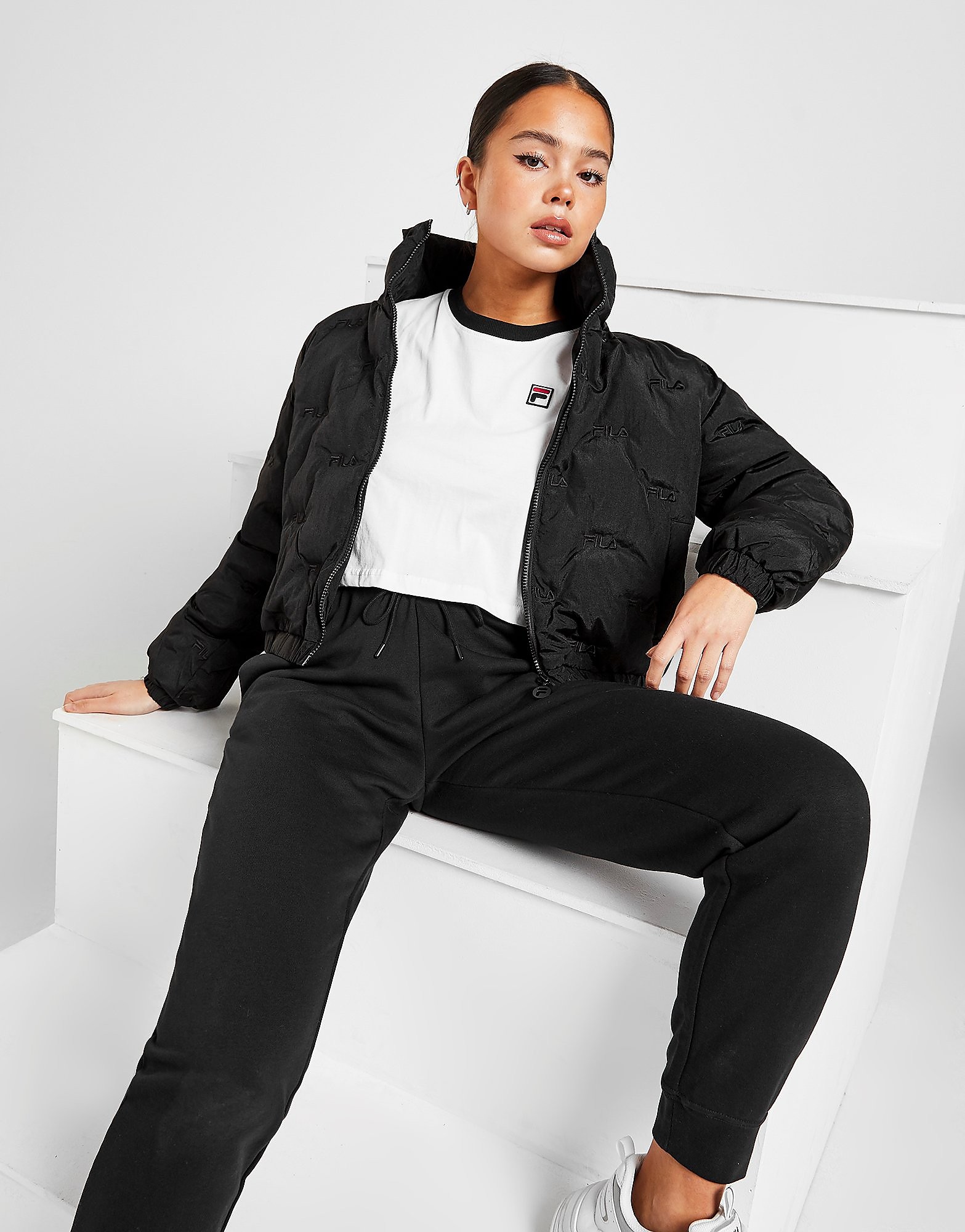 

Fila All Over Print Embroidered Padded Jacket - Only at JD - Black - Womens, Black