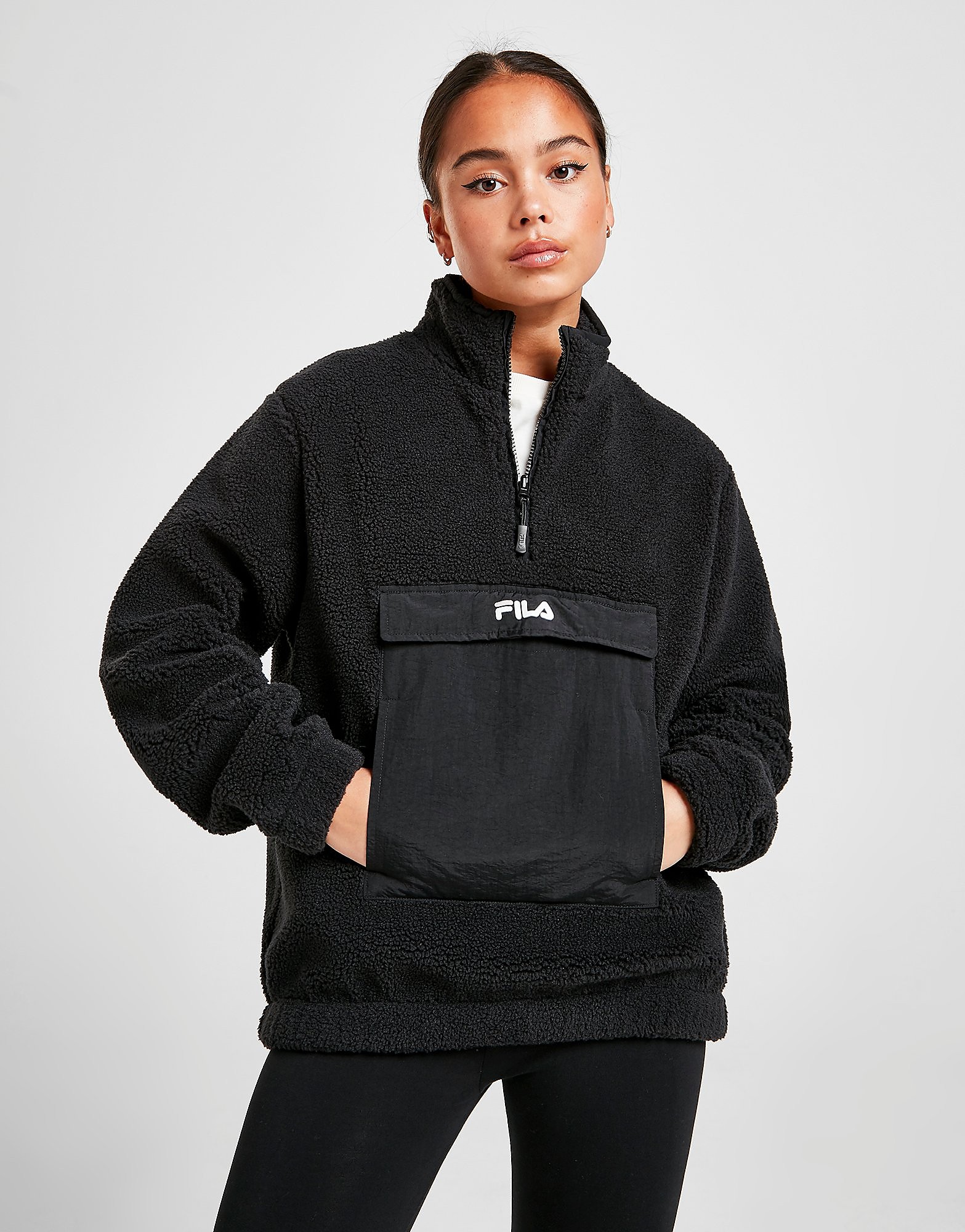 

Fila Borg 1/4 Zip Jacket - Only at JD - Black/White - Womens, Black/White