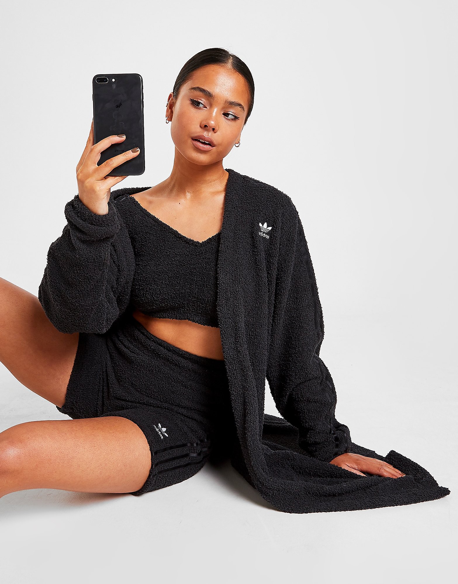 

adidas Originals 3-Stripes Boucle Cardigan - Black - Womens, Black