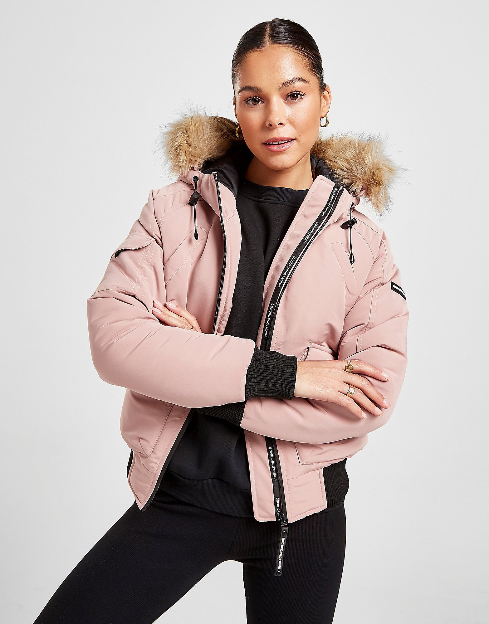 

Good For Nothing Fortitude Fur Hooded Jacket - Pink/Black - Womens, Pink/Black