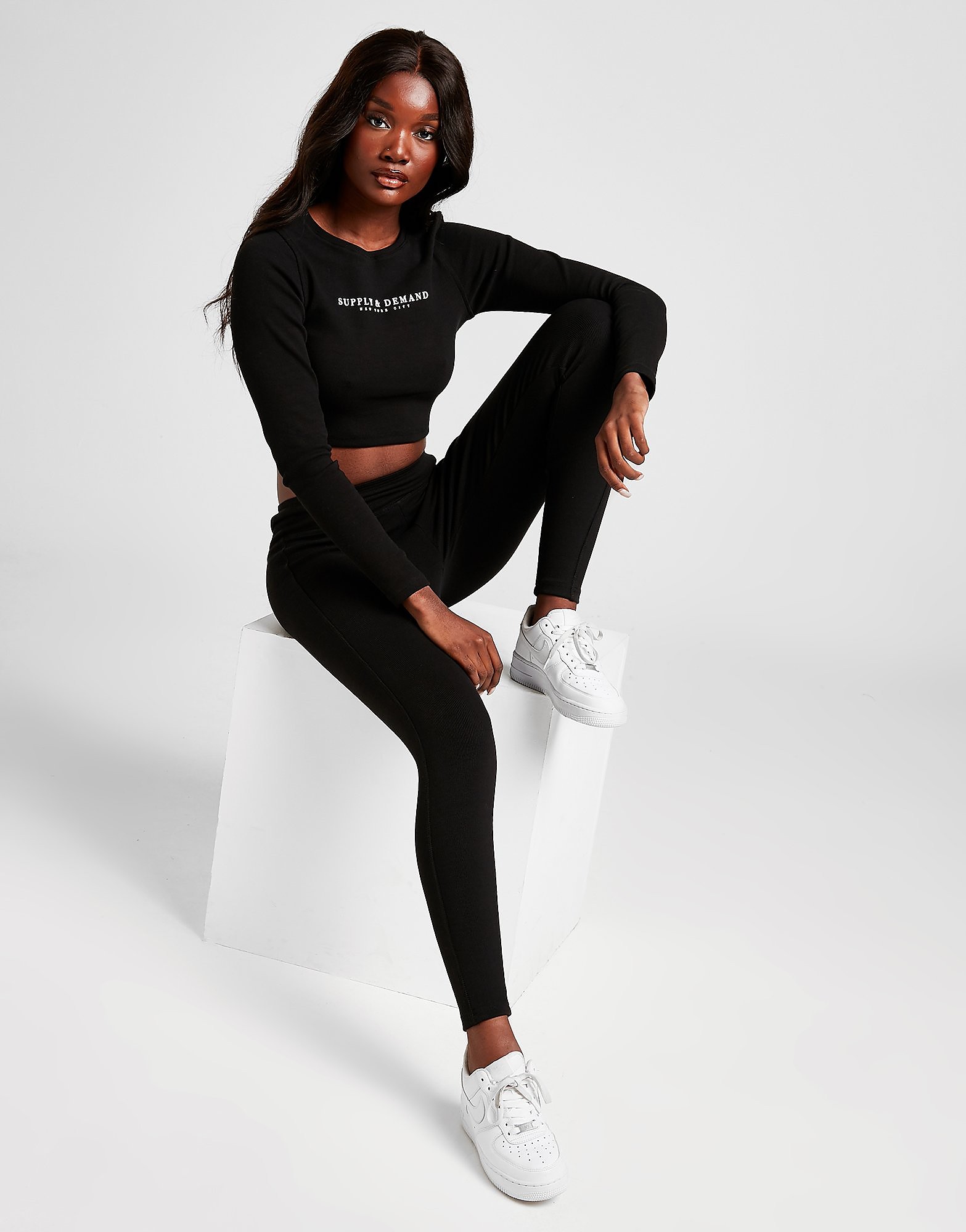 

Supply & Demand High Ribbed Waist Leggings - Only at JD - Black/White - Womens, Black/White
