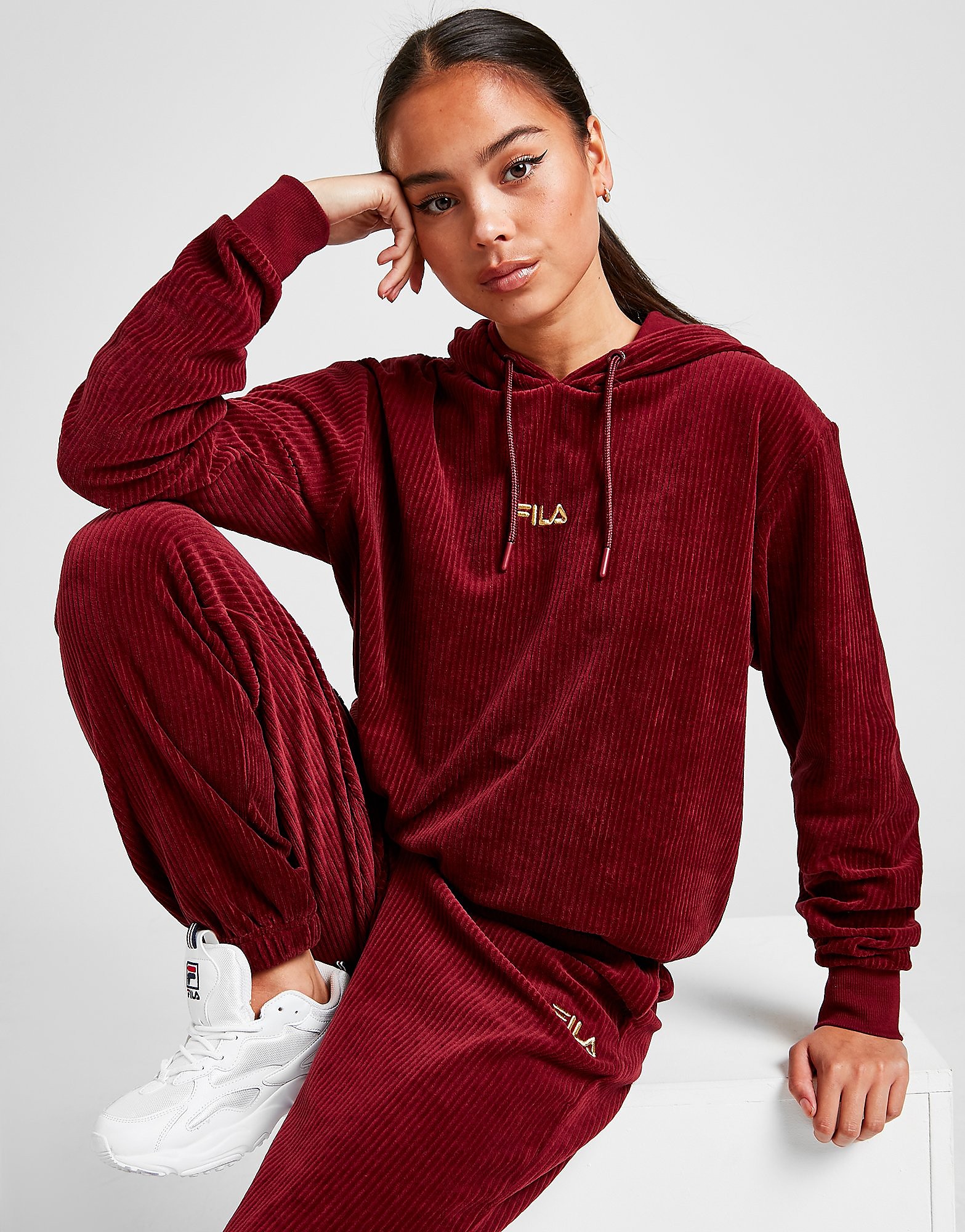 

Fila Velvet Ribbed Overhead Hoodie - Only at JD - Burgundy/Gold - Womens, Burgundy/Gold