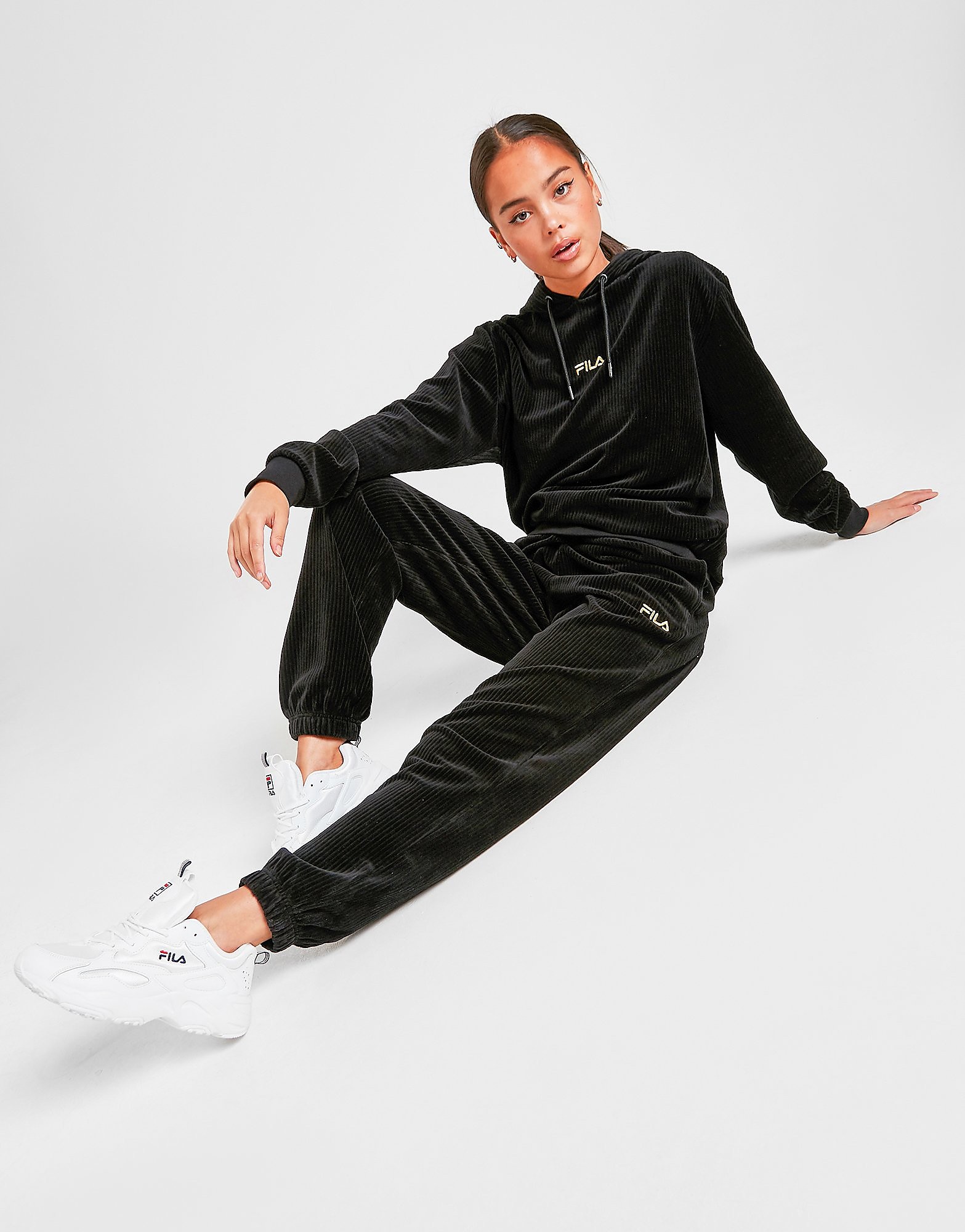Fila Velvet Ribbed Joggers - Only at JD - BLK/GLD$/BLK/GLD$ - Womens, BLK/GLD$/BLK/GLD$