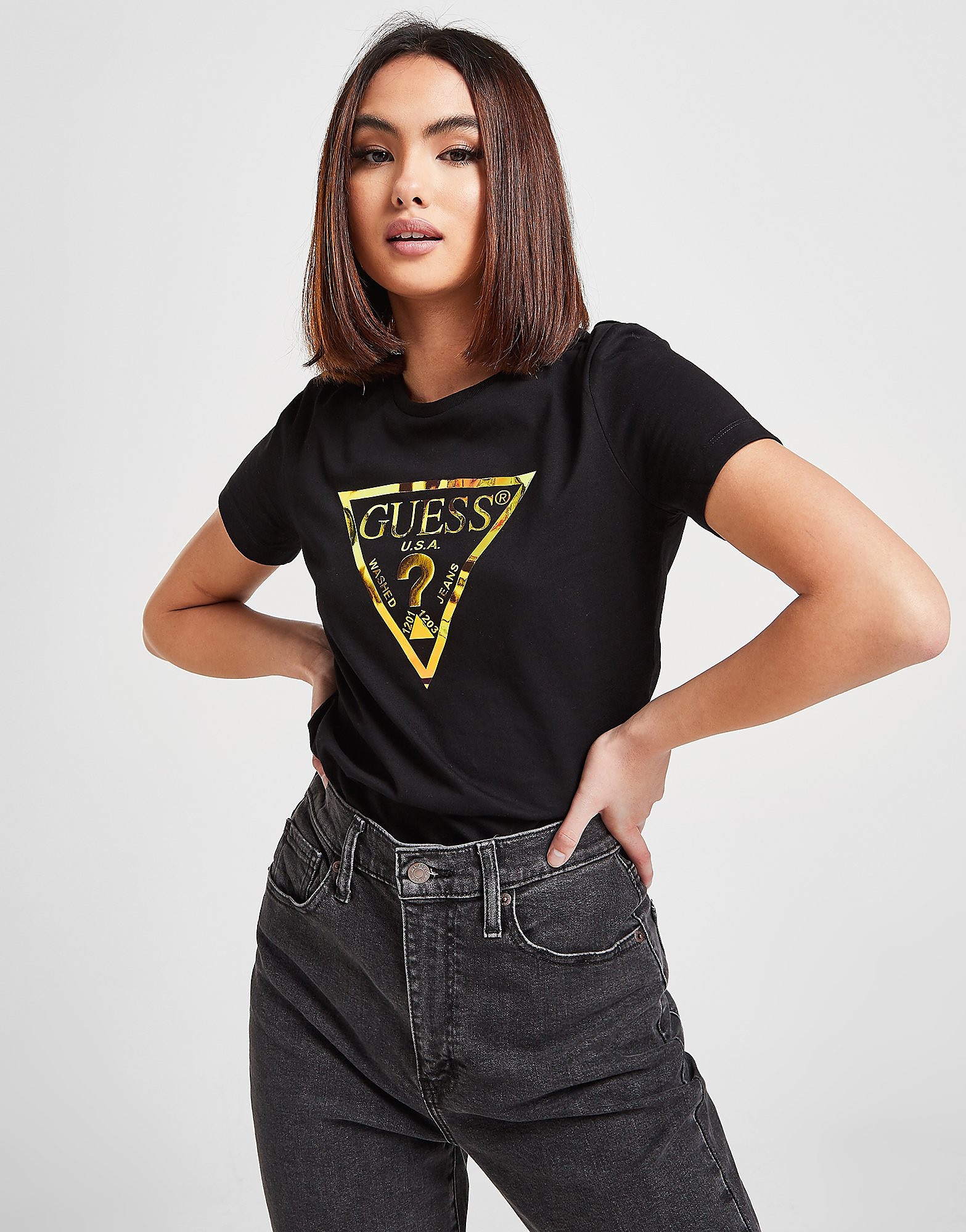

GUESS Shine Triangle Logo T-Shirt - Only at JD - Black - Womens, Black
