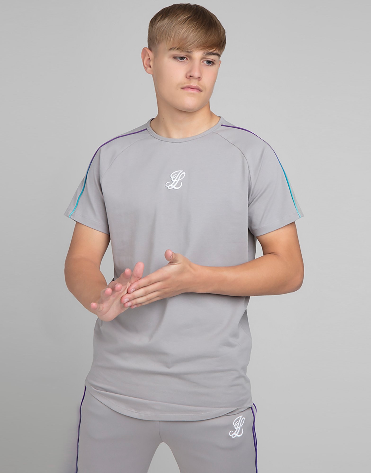 

ILLUSIVE LONDON Poly Piped T-Shirt Junior - Only at JD - Grey/Blue - Kids, Grey/Blue