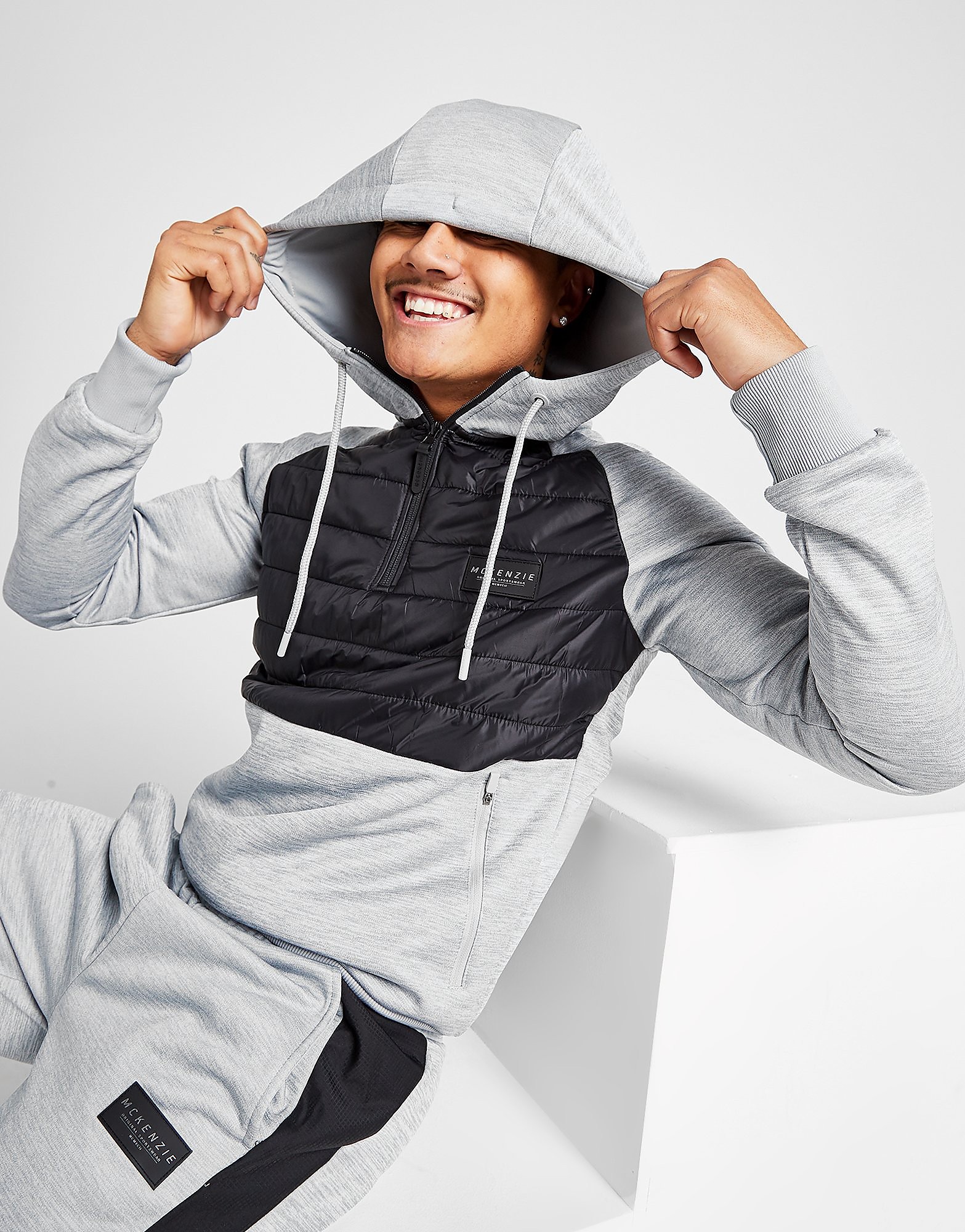 

McKenzie Mohales 1/4 Zip Hoodie - Only at JD - Grey/Black - Mens, Grey/Black