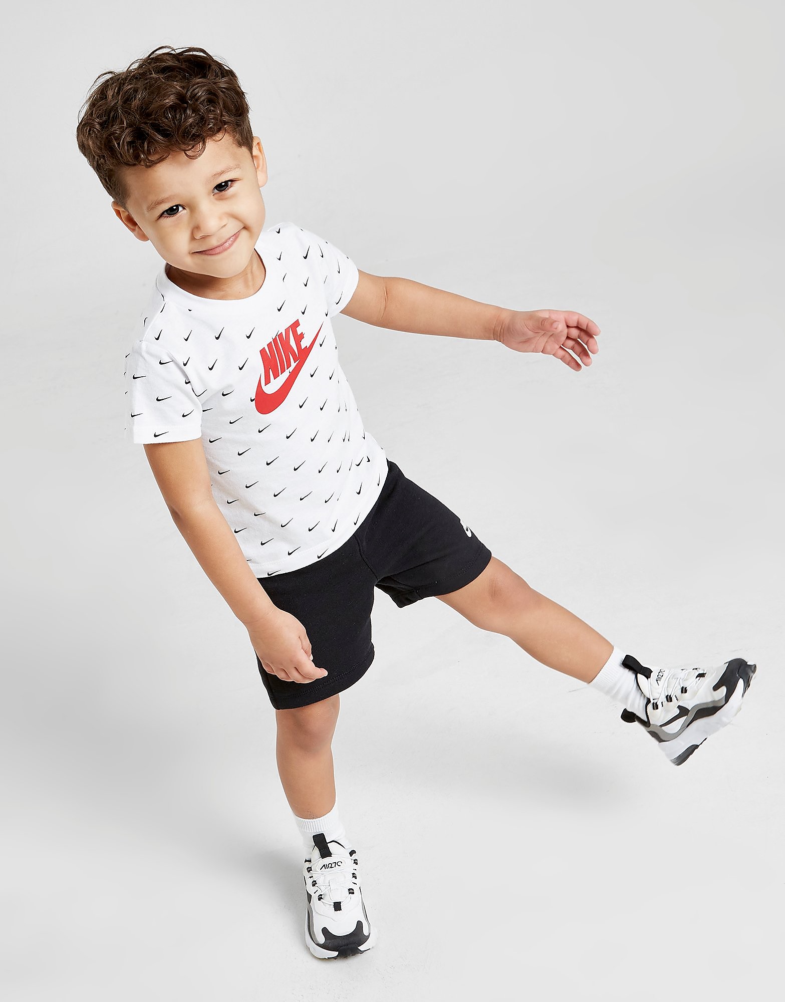 

Nike Swoosh All Over Print T-Shirt/Shorts Set Infant - Only at JD - White/Black - Kids, White/Black