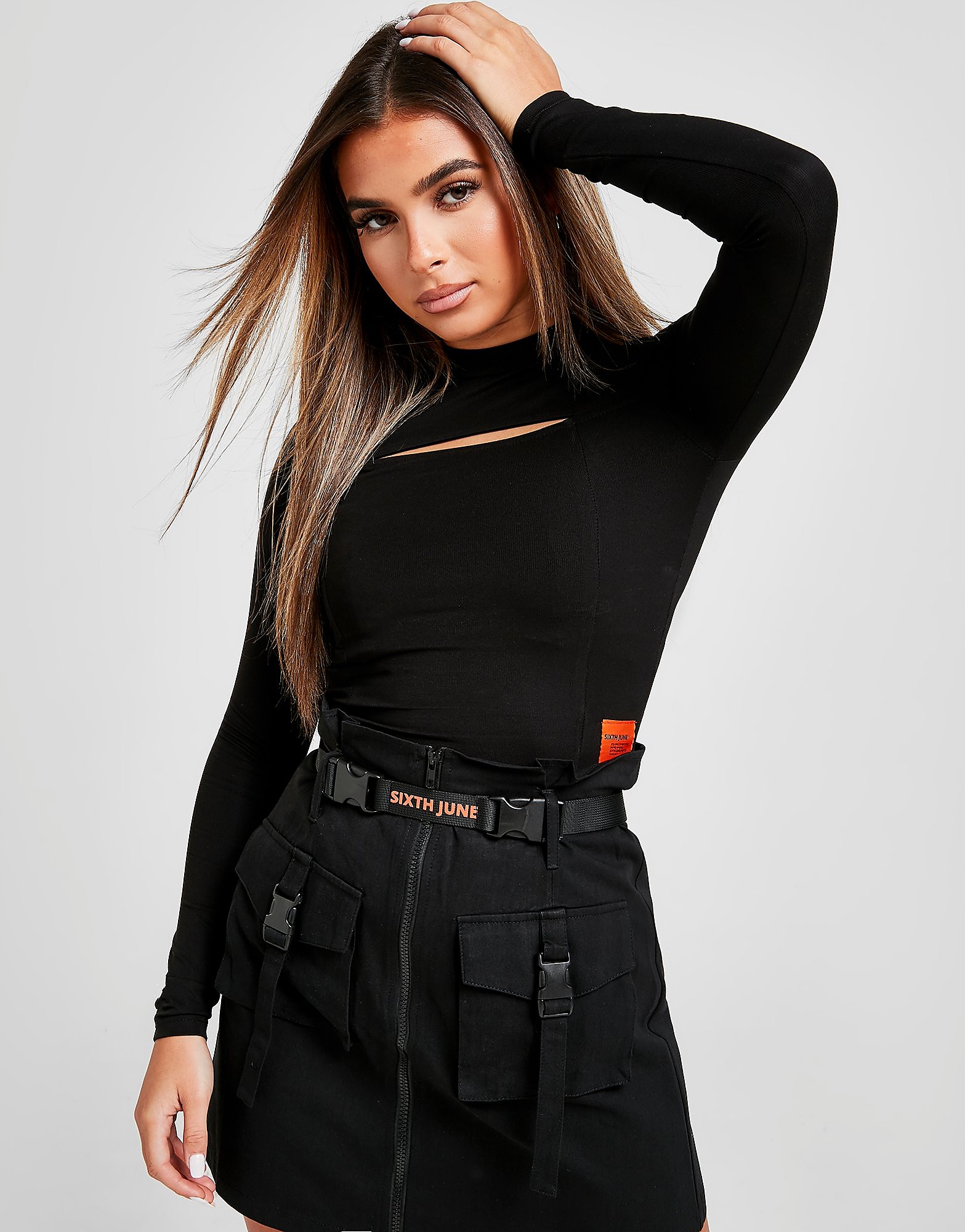 

Sixth June Cut Out Long Sleeve Crop T-Shirt - Black/Orange - Womens, Black/Orange