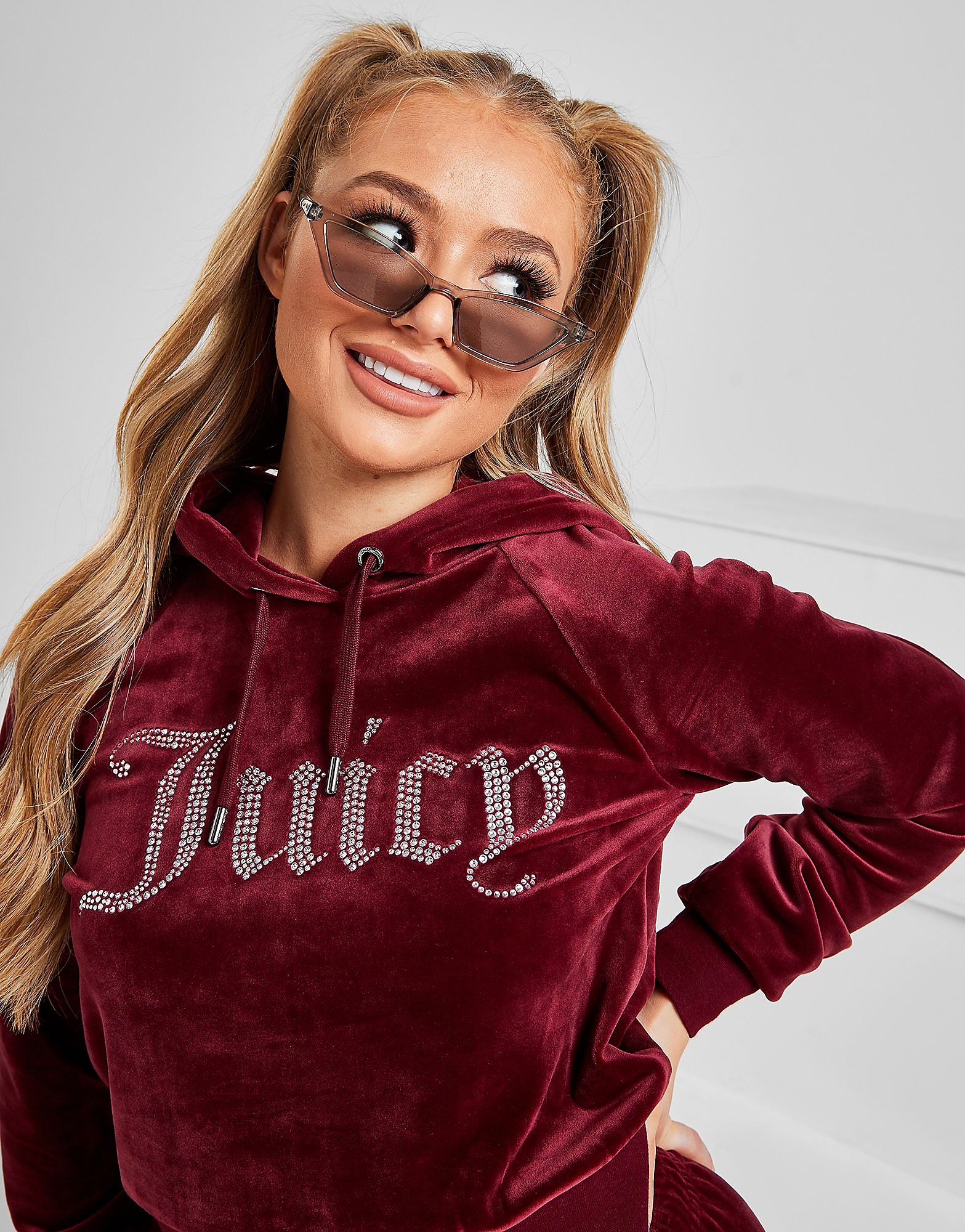 

JUICY COUTURE Diamante Logo Velour Hoodie - Only at JD - Red - Womens, Red