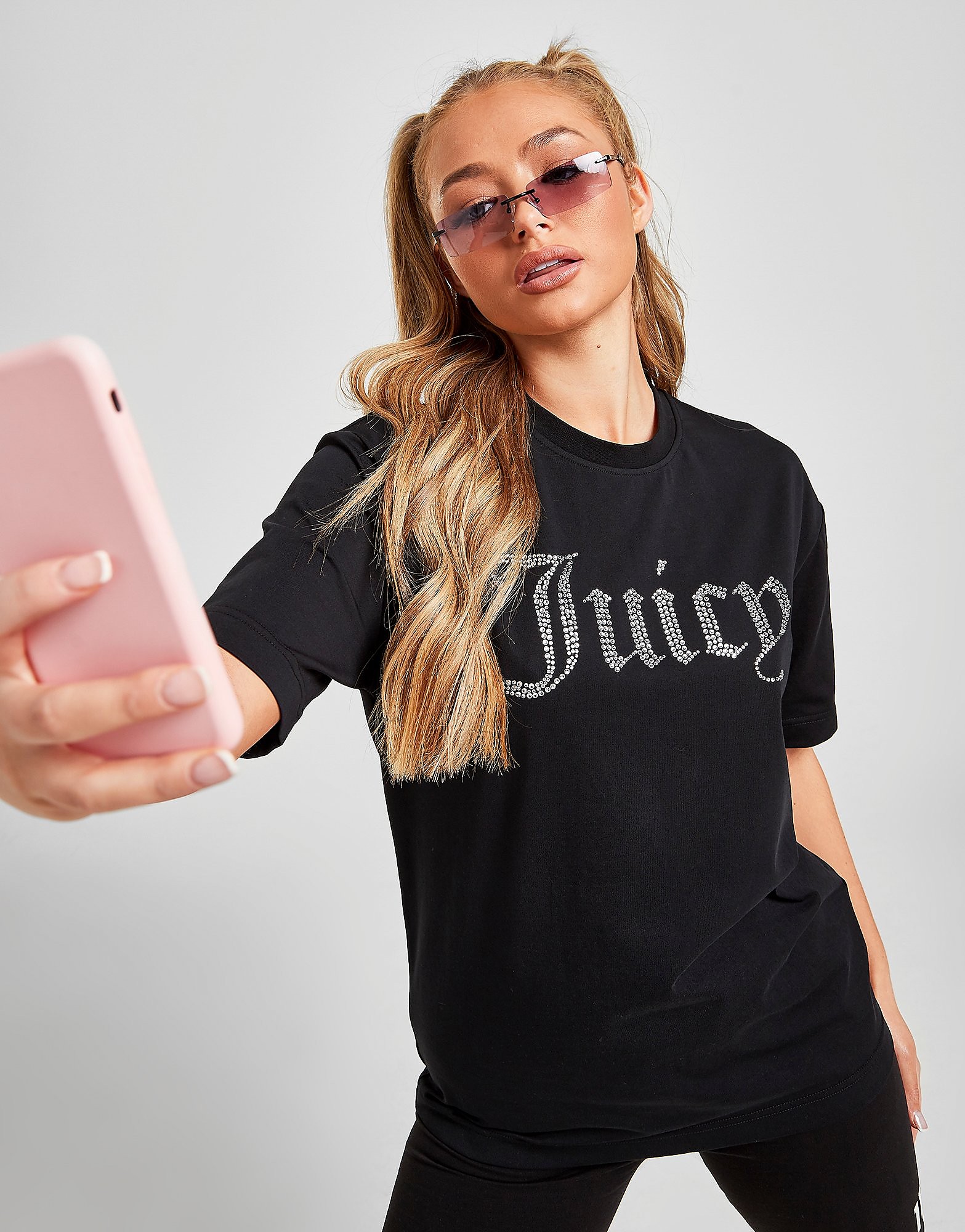 

JUICY COUTURE Diamante Logo Boyfriend T-Shirt - Black - Womens, Black