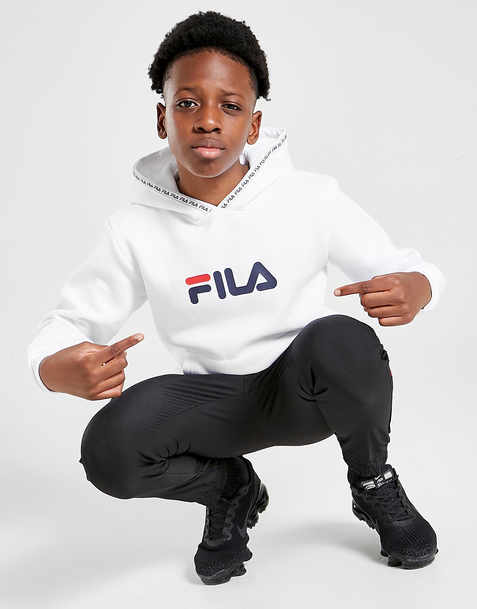 

Fila Saunders Tape Overhead Hoodie Junior - Only at JD - White - Kids, White