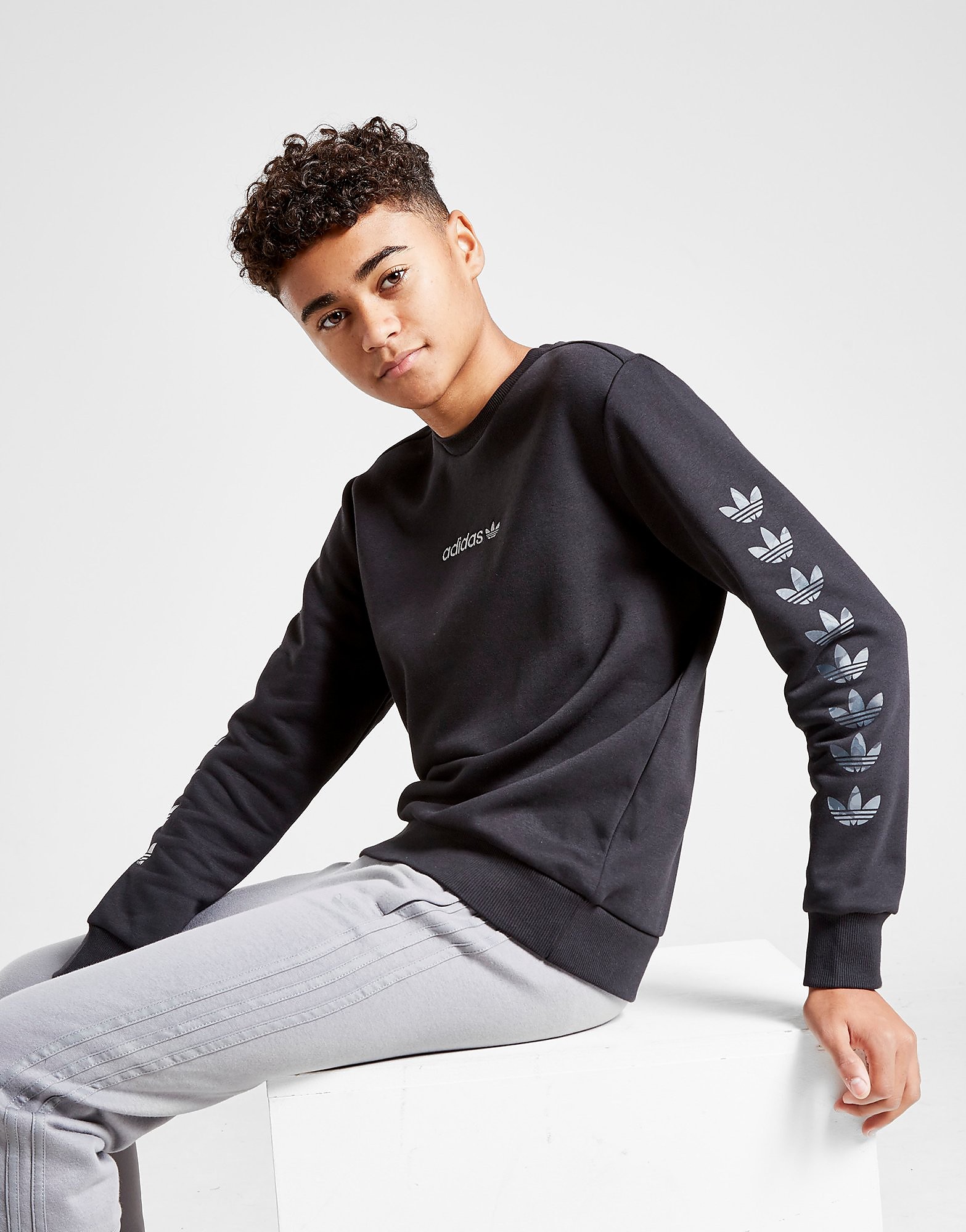 

adidas Originals Trefoil Repeat Crew Sweatshirt Junior - BLACK - Kids, BLACK