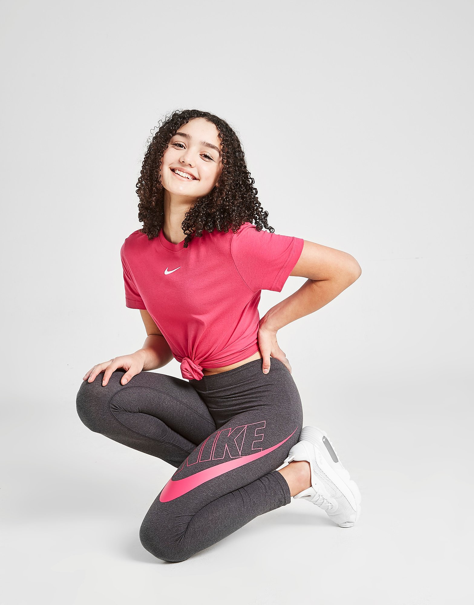 Nike Girls' Favourites Graphic Leggings Junior - Black Heather/Fireberry - Kids, Black Heather/Fireberry