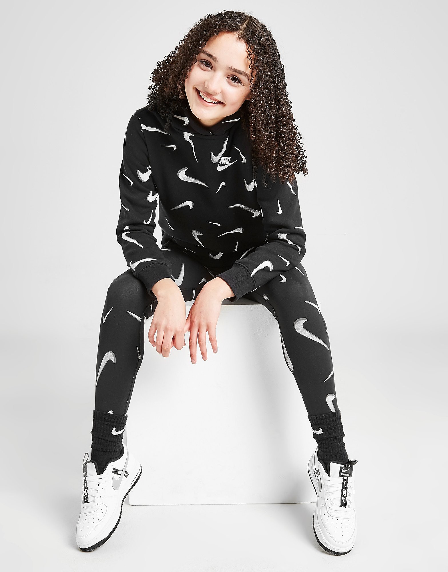 

Nike Girls' Swooshfetti Hoodie Junior - Black/White/White - Kids, Black/White/White