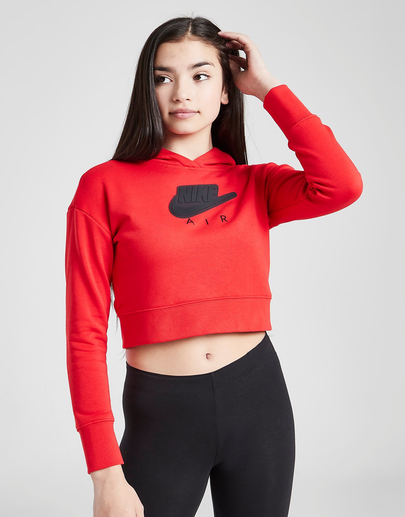 

Nike Girls' Air French Terry Crop Hoodie Junior - University Red/Black/Black - Kids, University Red/Black/Black