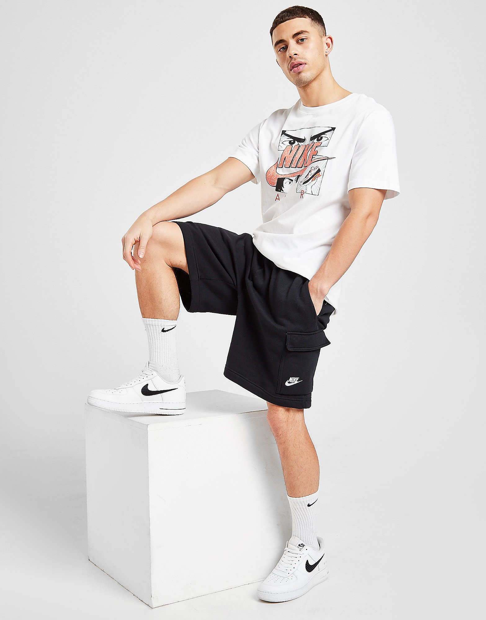 

Nike Foundation Fleece Cargo Shorts - Black/Black/White - Mens, Black/Black/White