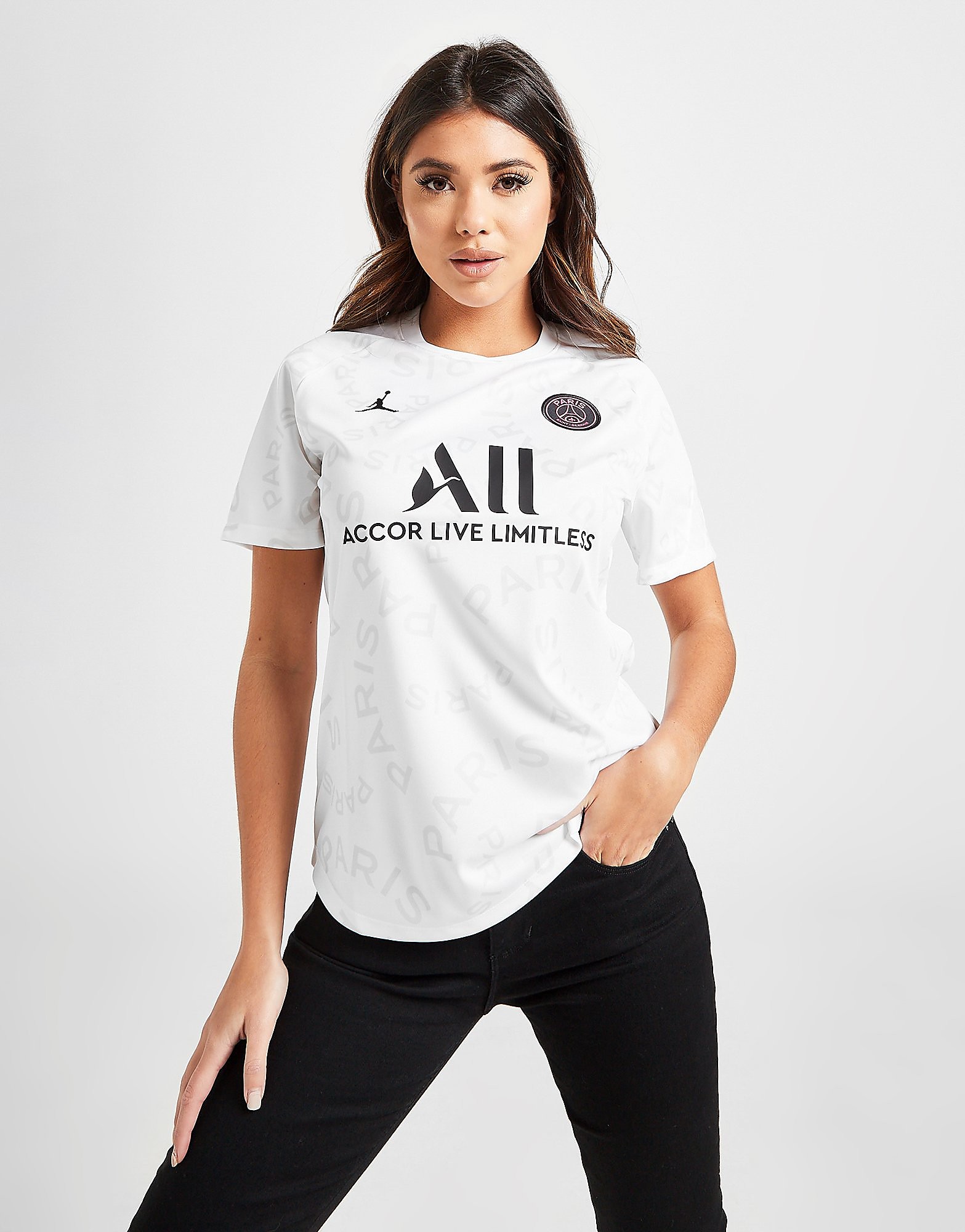

Jordan Paris Saint Germain Pre Match Shirt - White/White/White/Black - Womens, White/White/White/Black