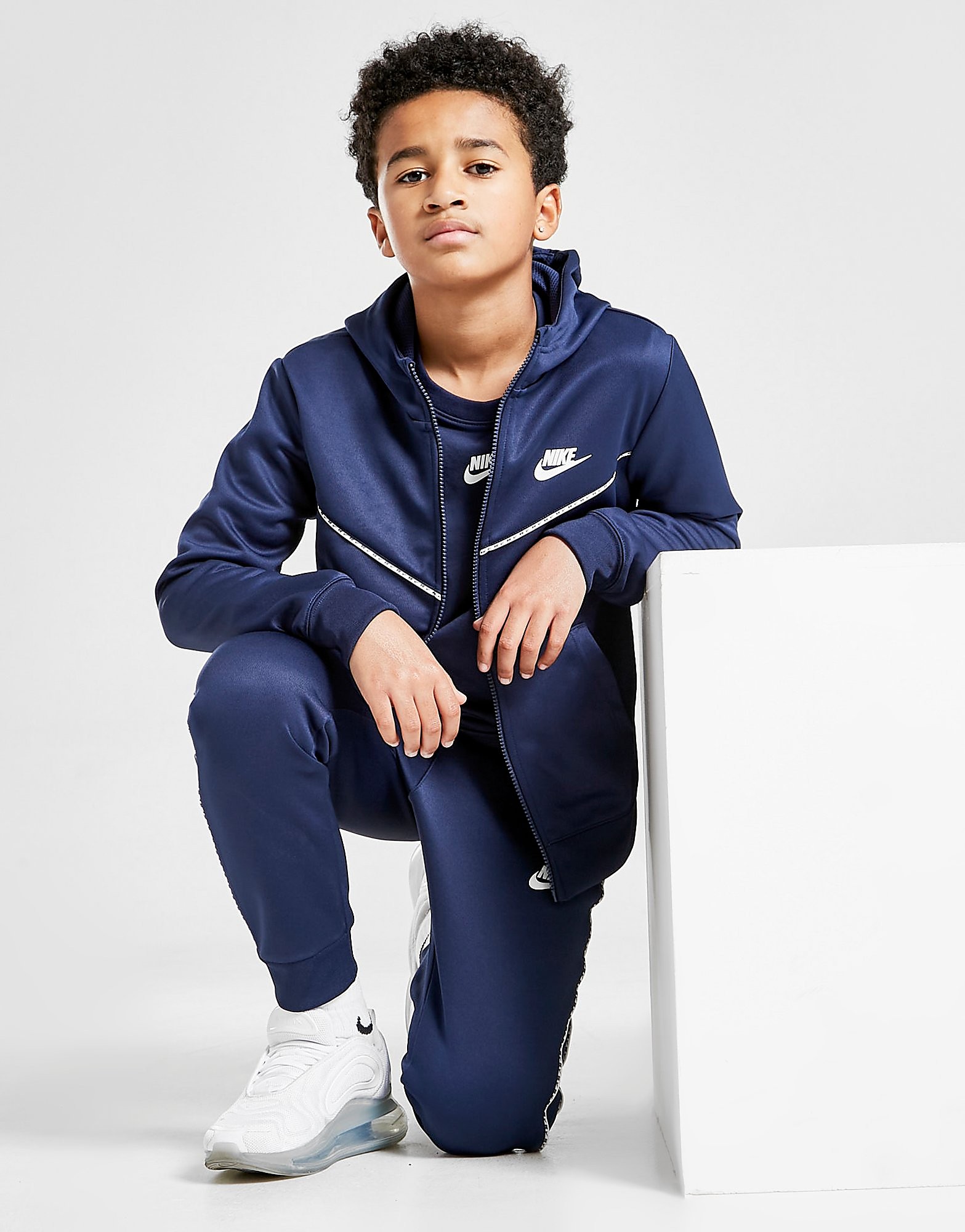 

Nike Tape Poly Full Zip Hoodie Junior - Navy/White - Kids, Navy/White