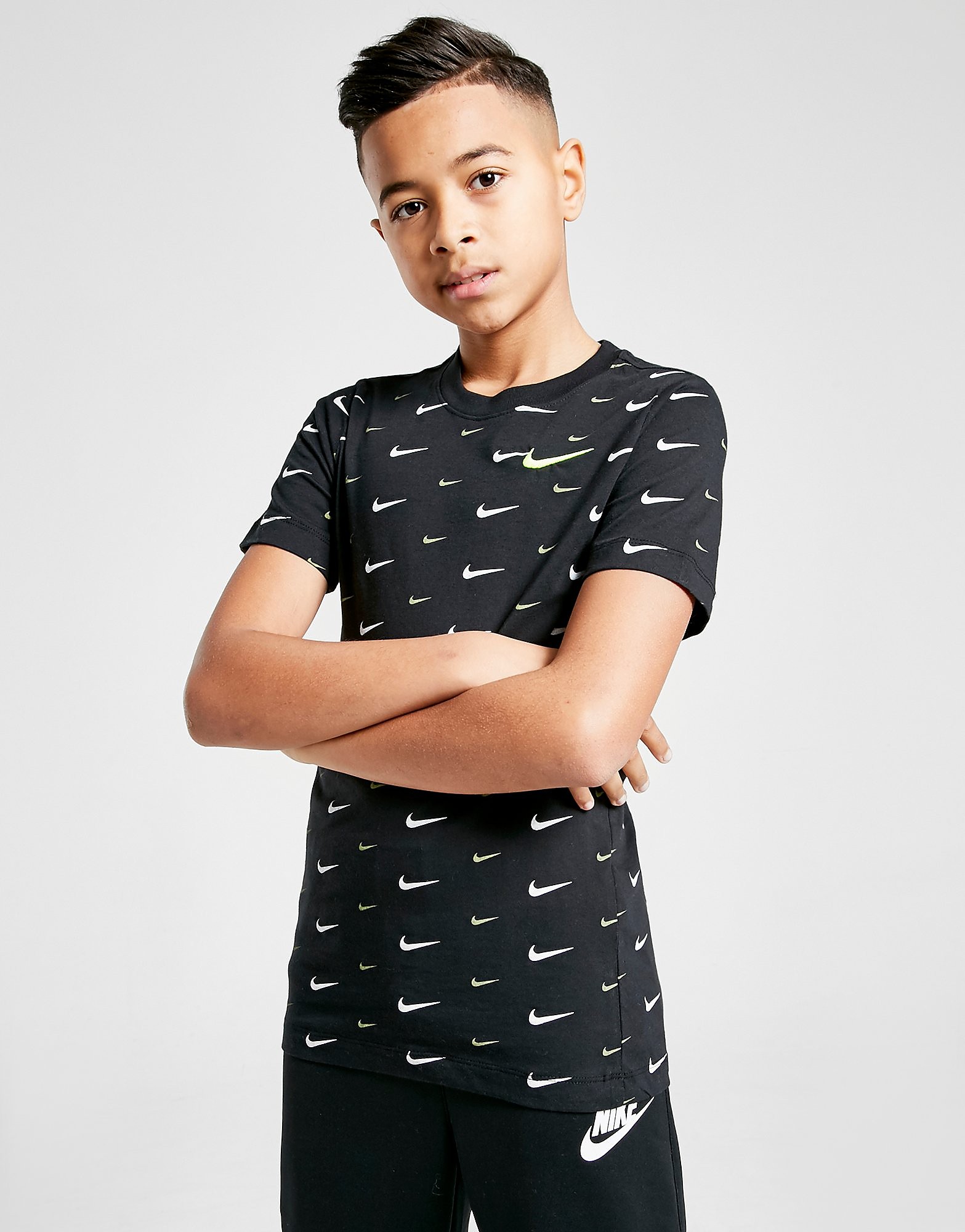 

Nike Swoosh All Over Print T-Shirt Junior - Black - Kids, Black