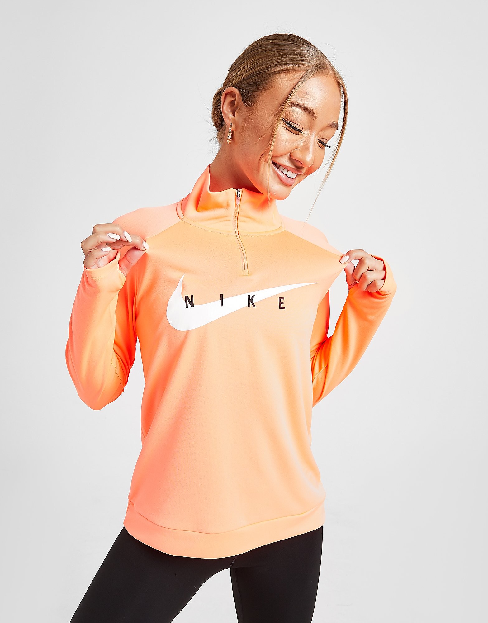 

Nike Running Swoosh 1/4 Zip Top - Only at JD - Bright Mango/White - Womens, Bright Mango/White